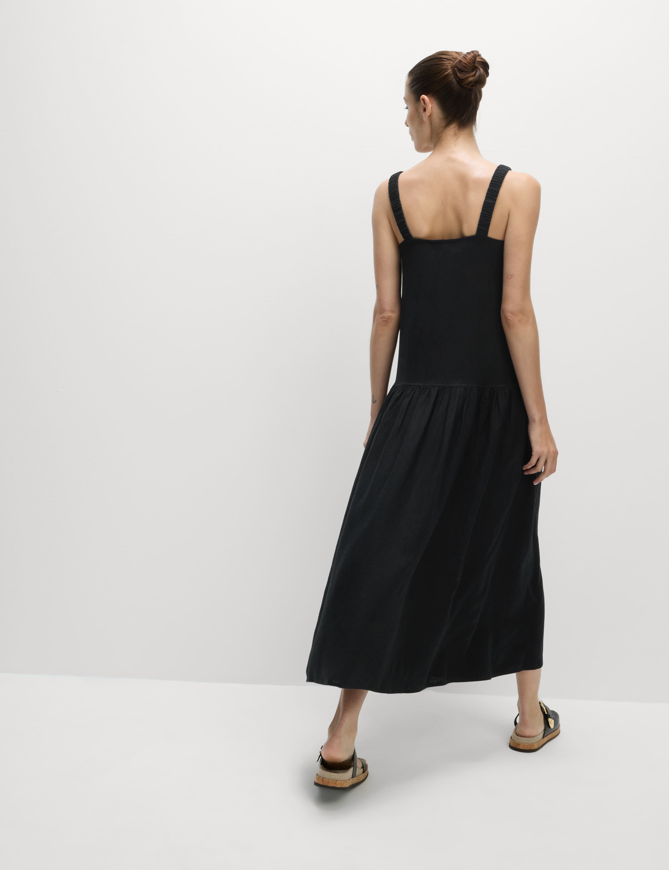 Linen Rich Scoop Neck Midi Drop Waist Dress 5 of 6