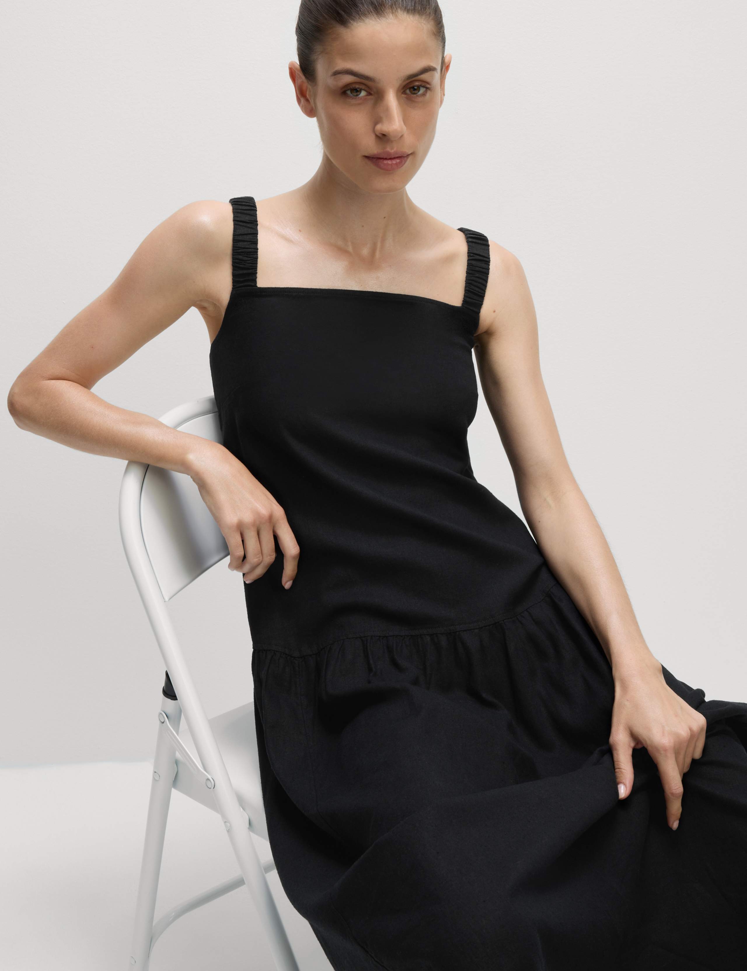 Linen Rich Scoop Neck Midi Drop Waist Dress 6 of 6
