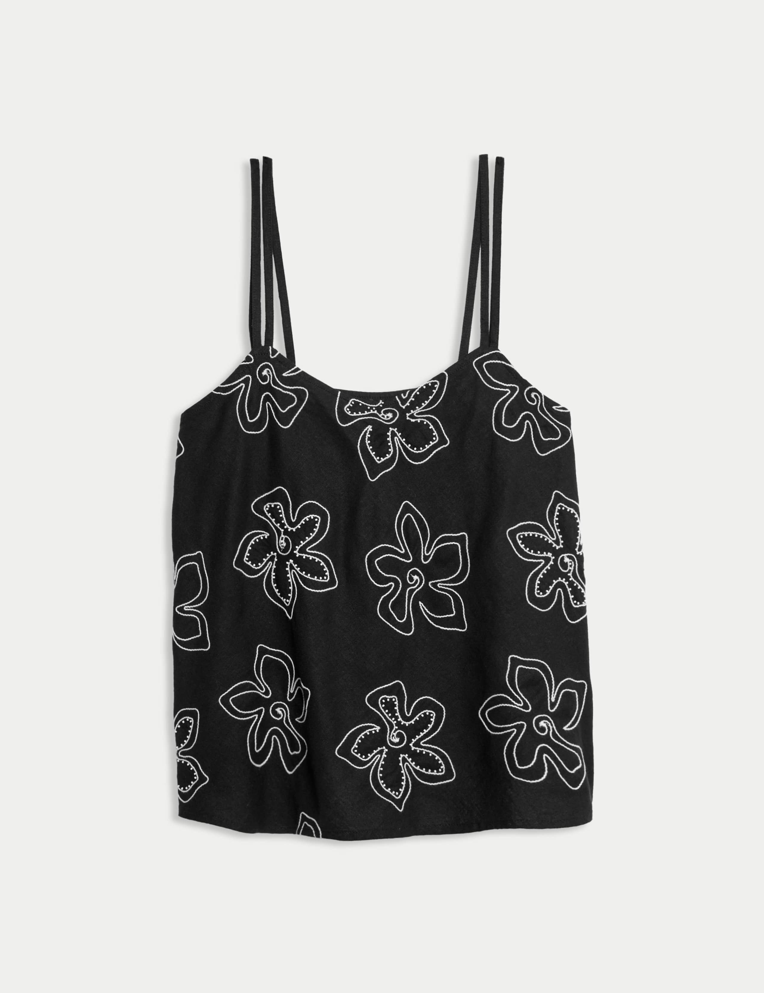 Linen Rich Floral Embellished Cami Top 2 of 5