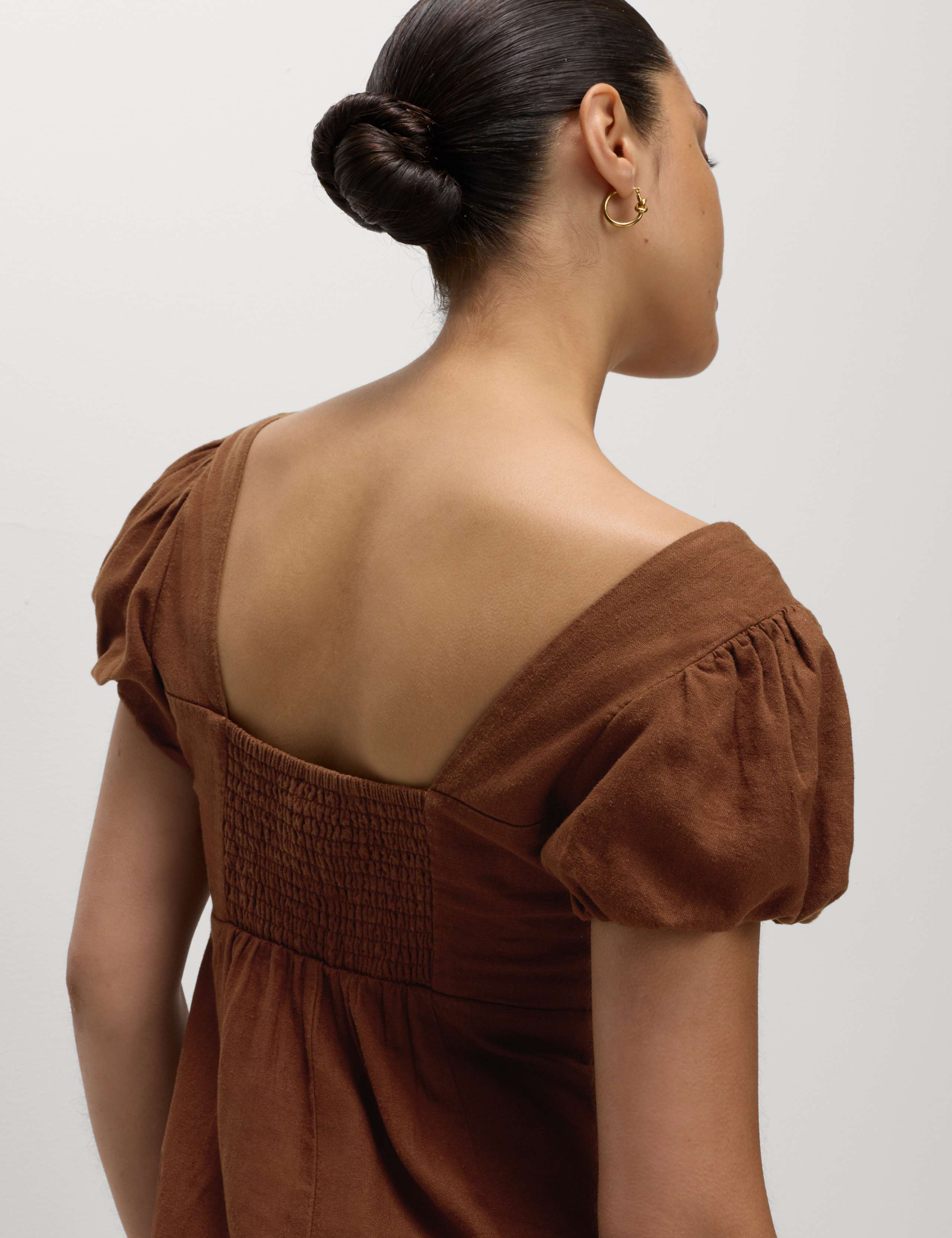 Linen Rich Puff Sleeve Mini Shift Dress 6 of 6