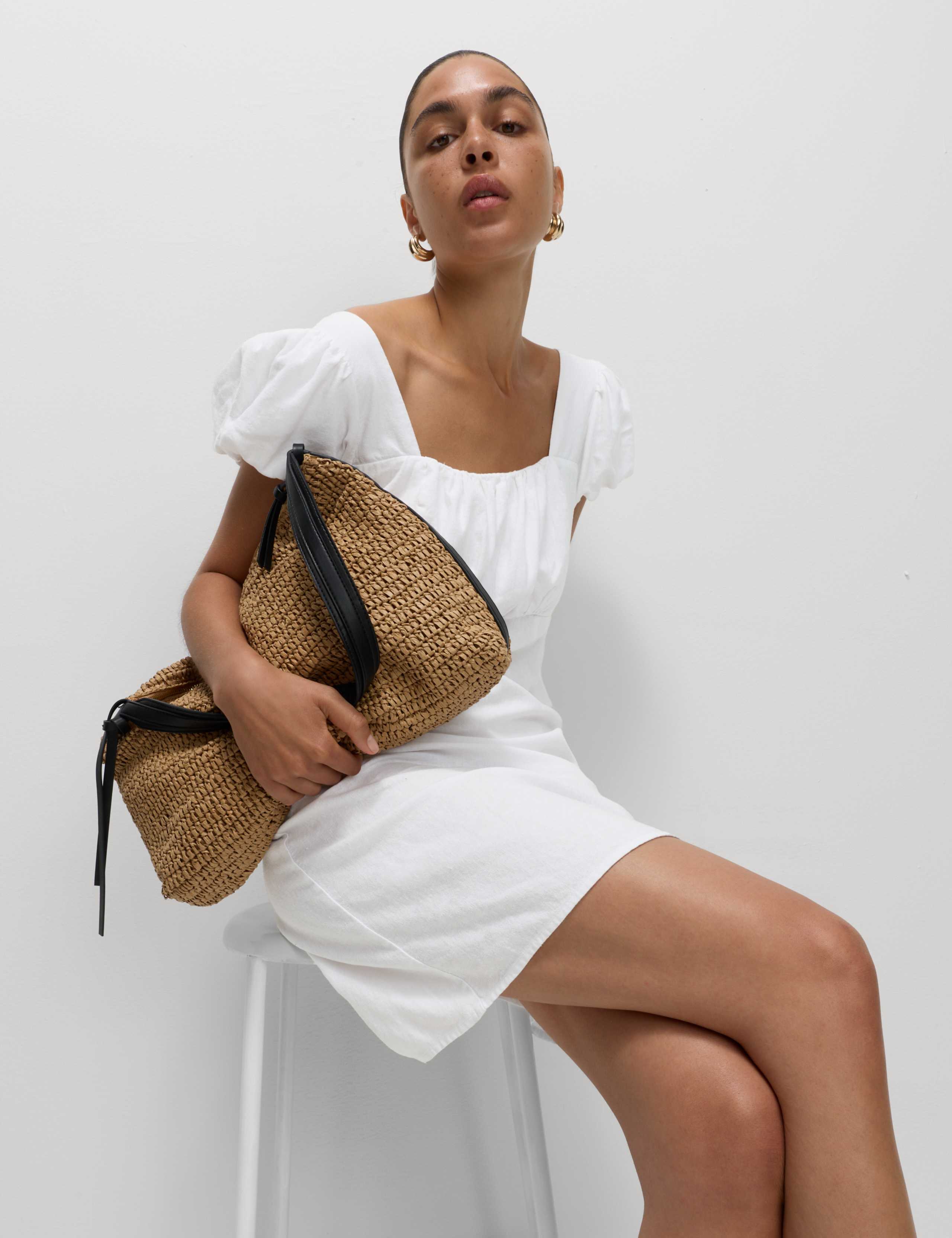 Linen Rich Puff Sleeve Mini Shift Dress 6 of 7