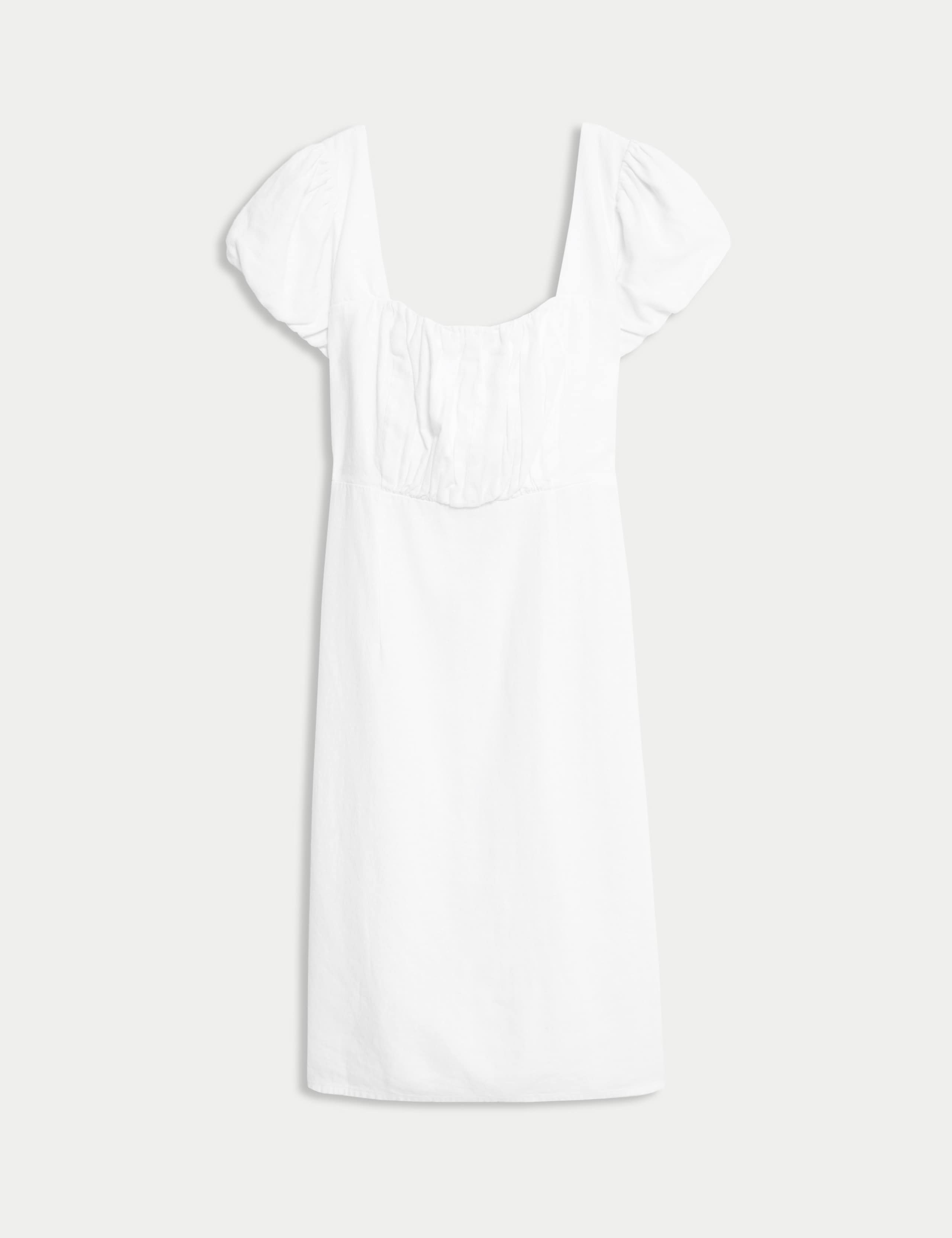 Linen Rich Puff Sleeve Mini Shift Dress 2 of 7