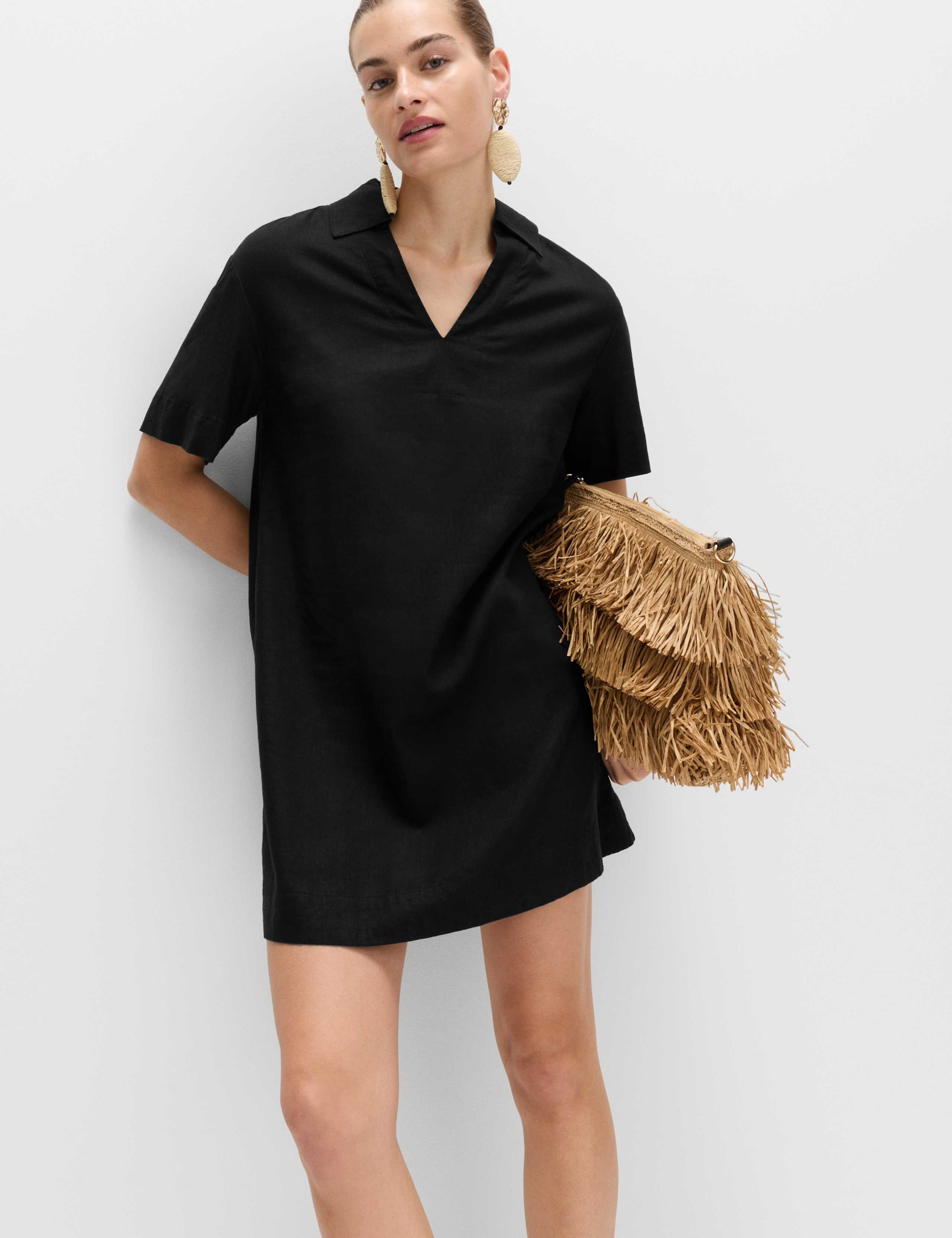 Linen Rich Collared Mini Shift Dress 1 of 5