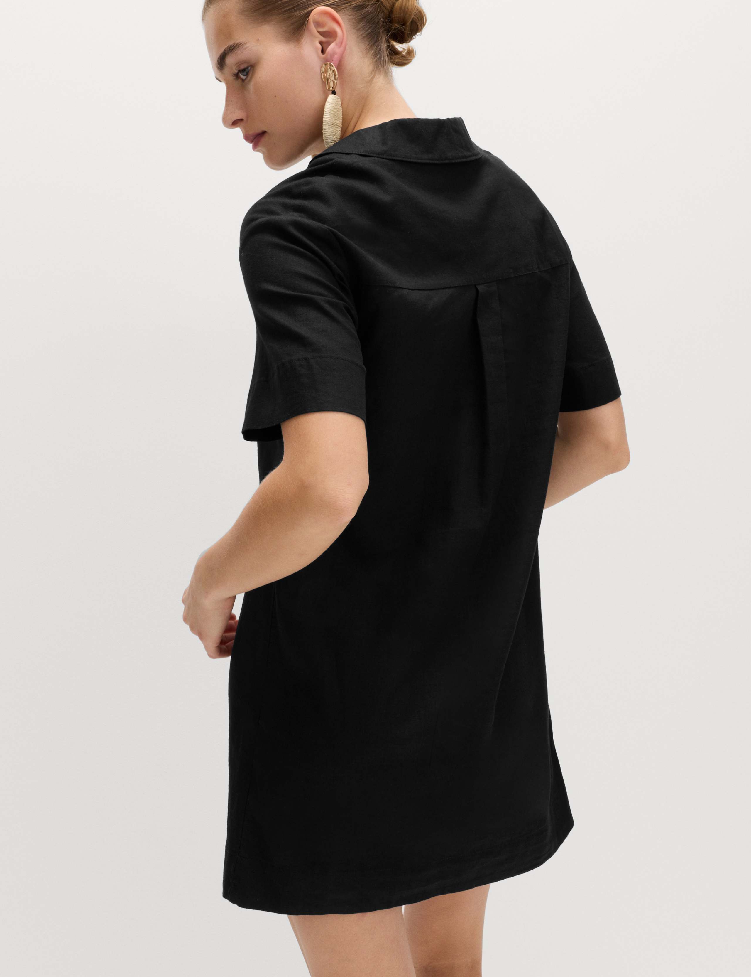 Linen Rich Collared Mini Shift Dress 3 of 5