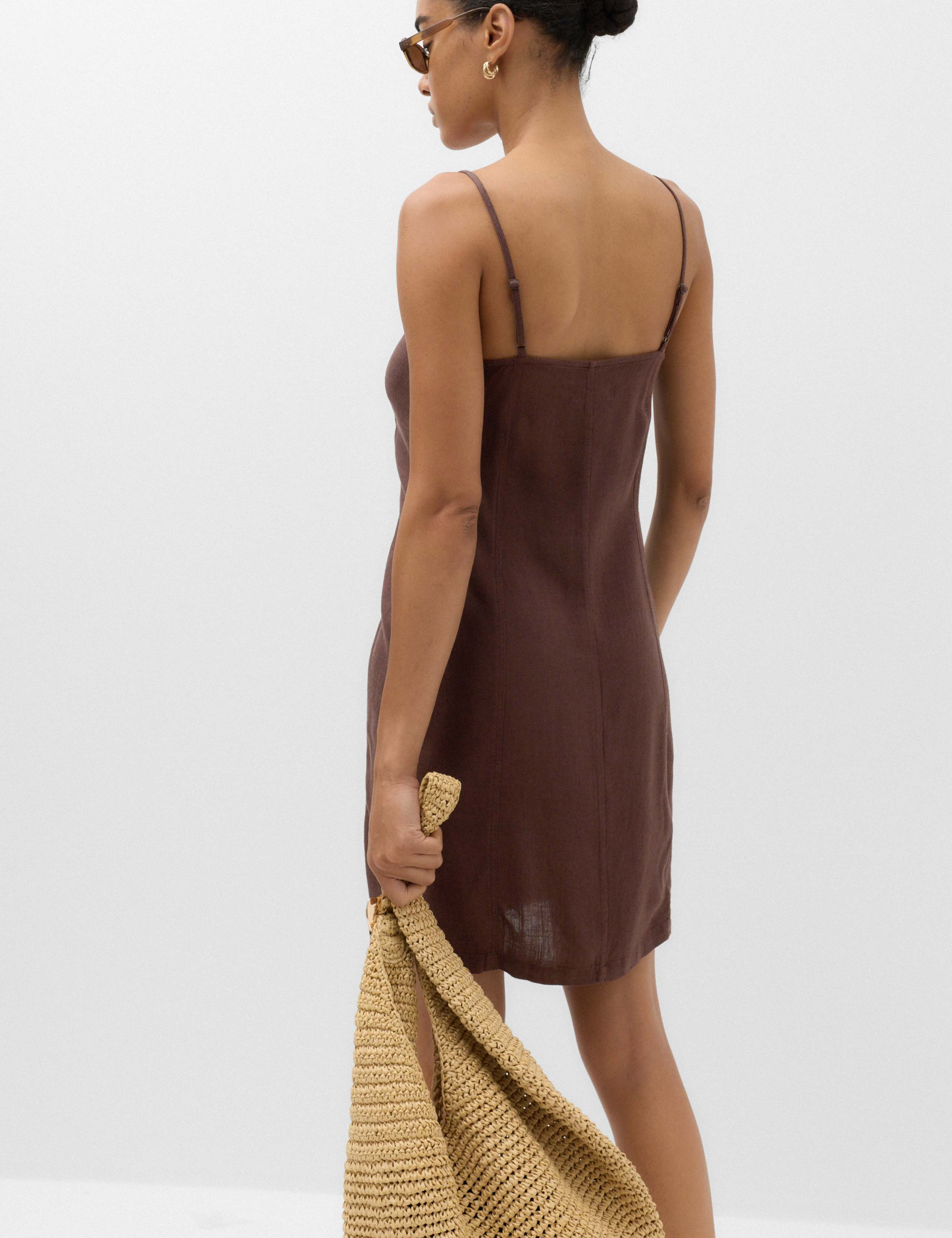 Square Neck Mini Shift Dress with Linen 4 of 4