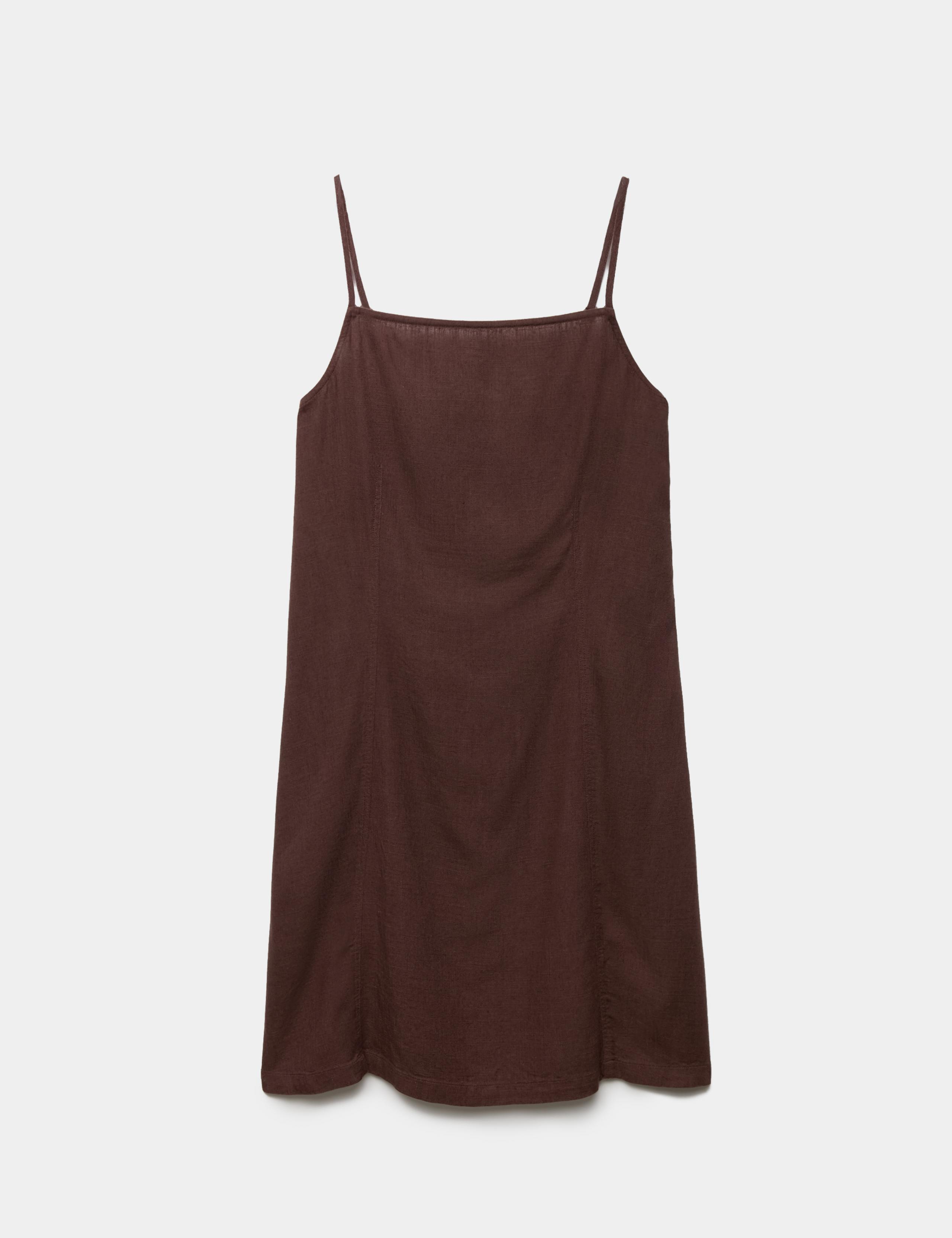 Square Neck Mini Shift Dress with Linen 1 of 1