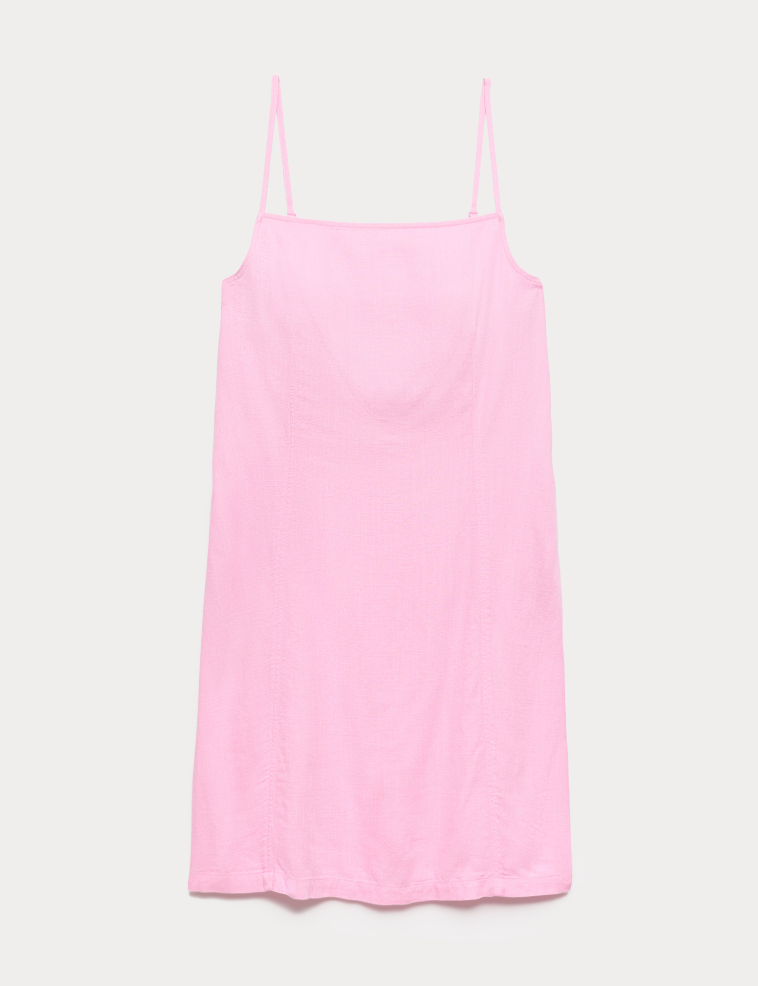 Square Neck Mini Shift Dress with Linen 2 of 6