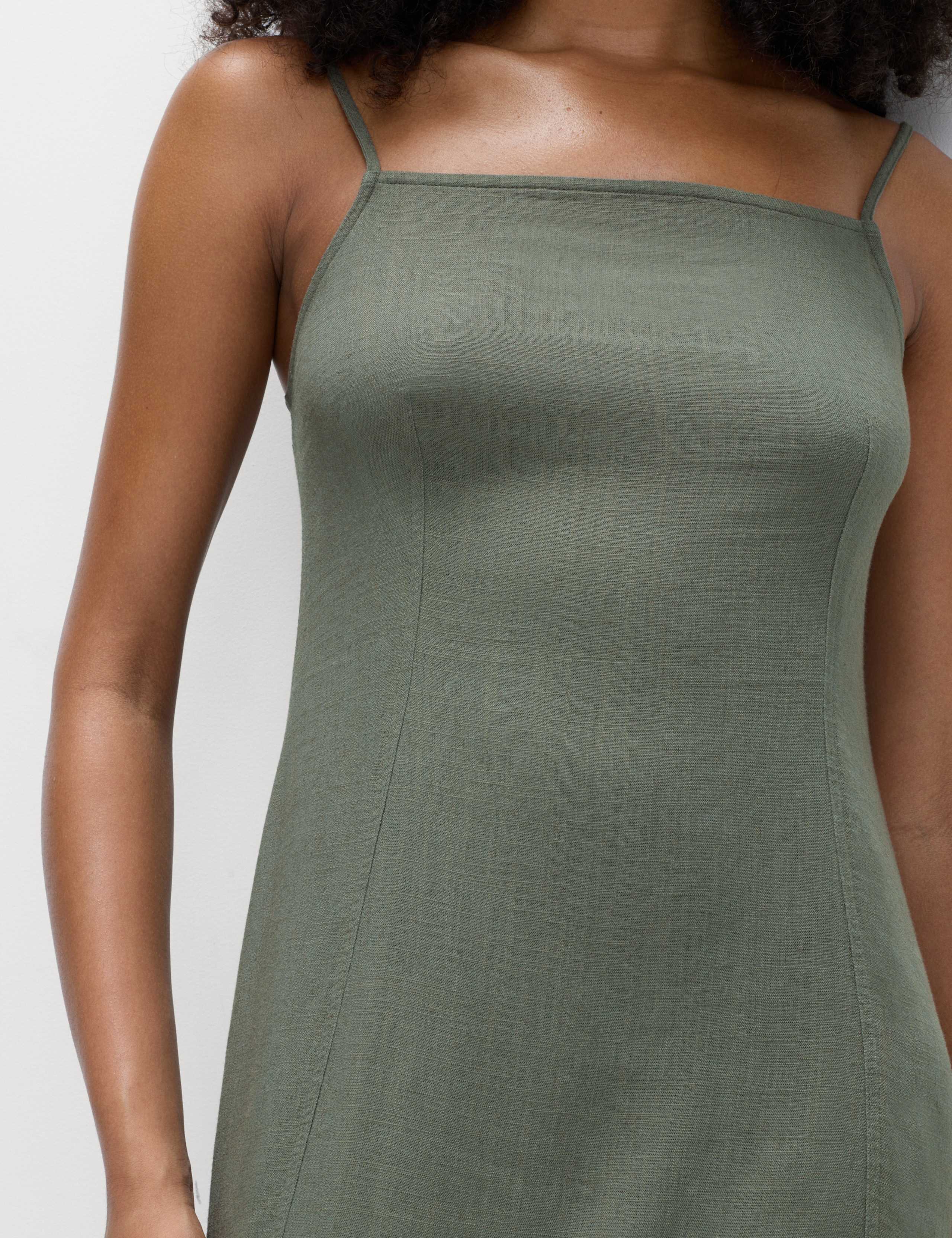 Square Neck Mini Shift Dress with Linen 5 of 5