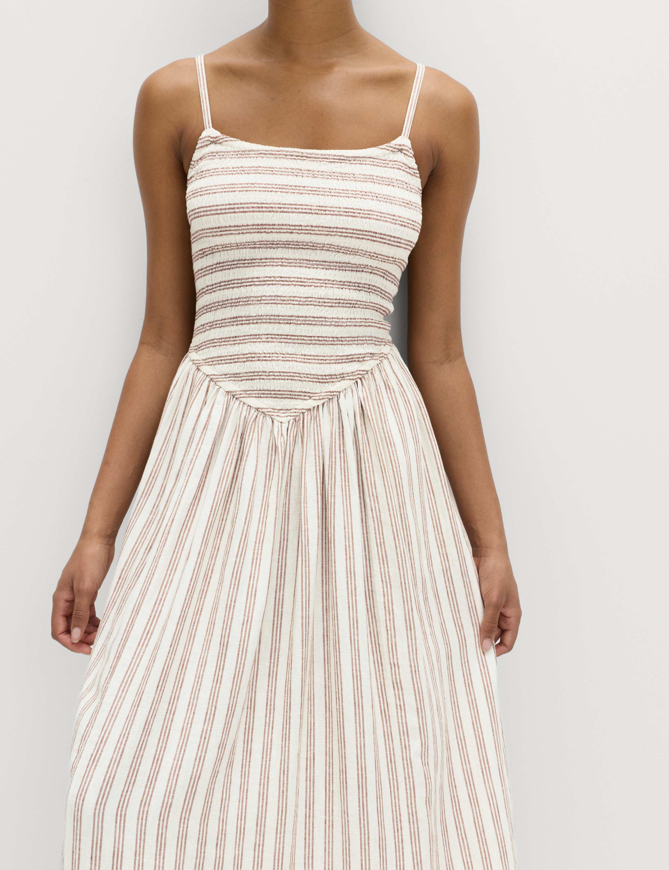 Linen Rich Shirred Maxi Shift Dress 1 of 5