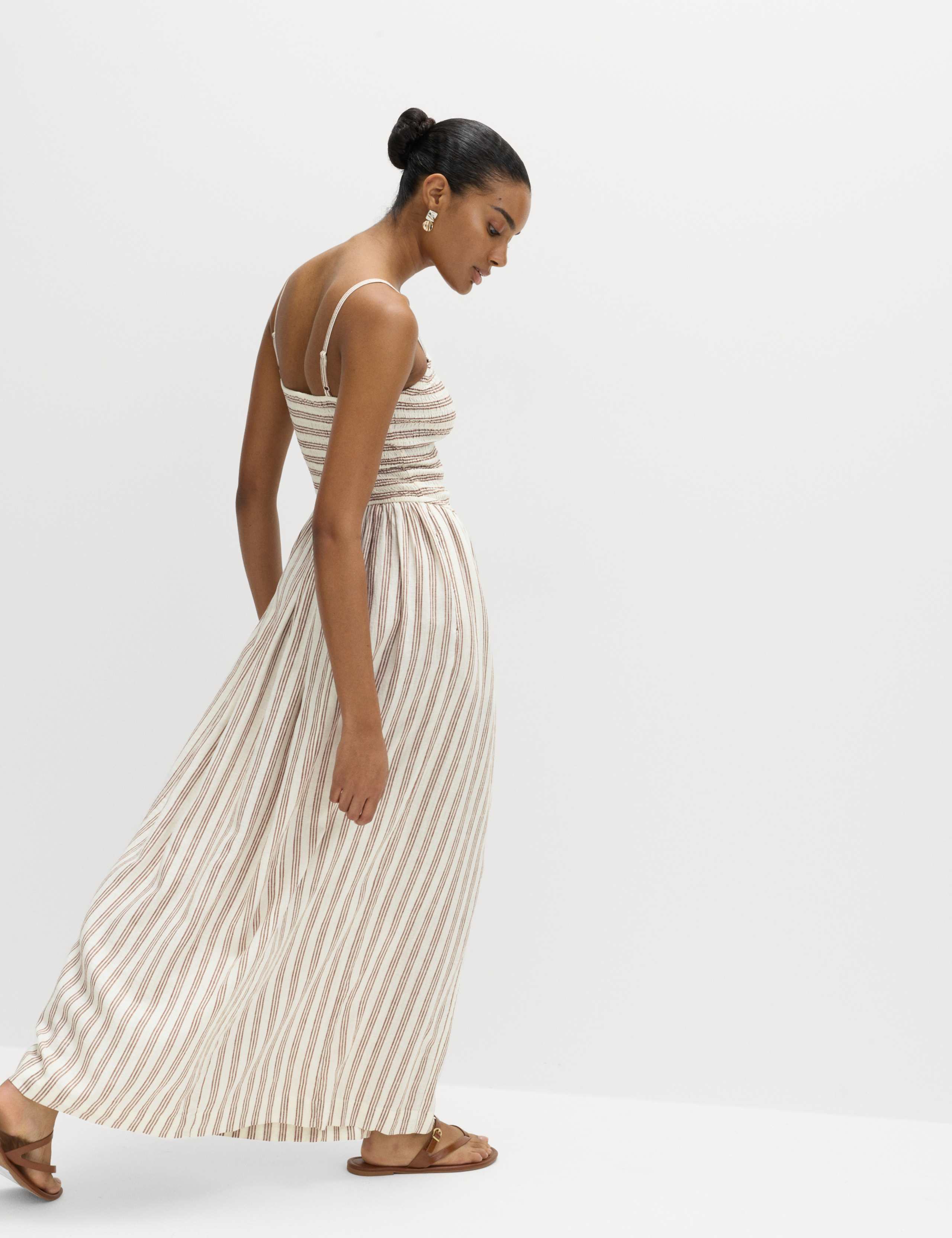 Linen Rich Shirred Maxi Shift Dress 3 of 5