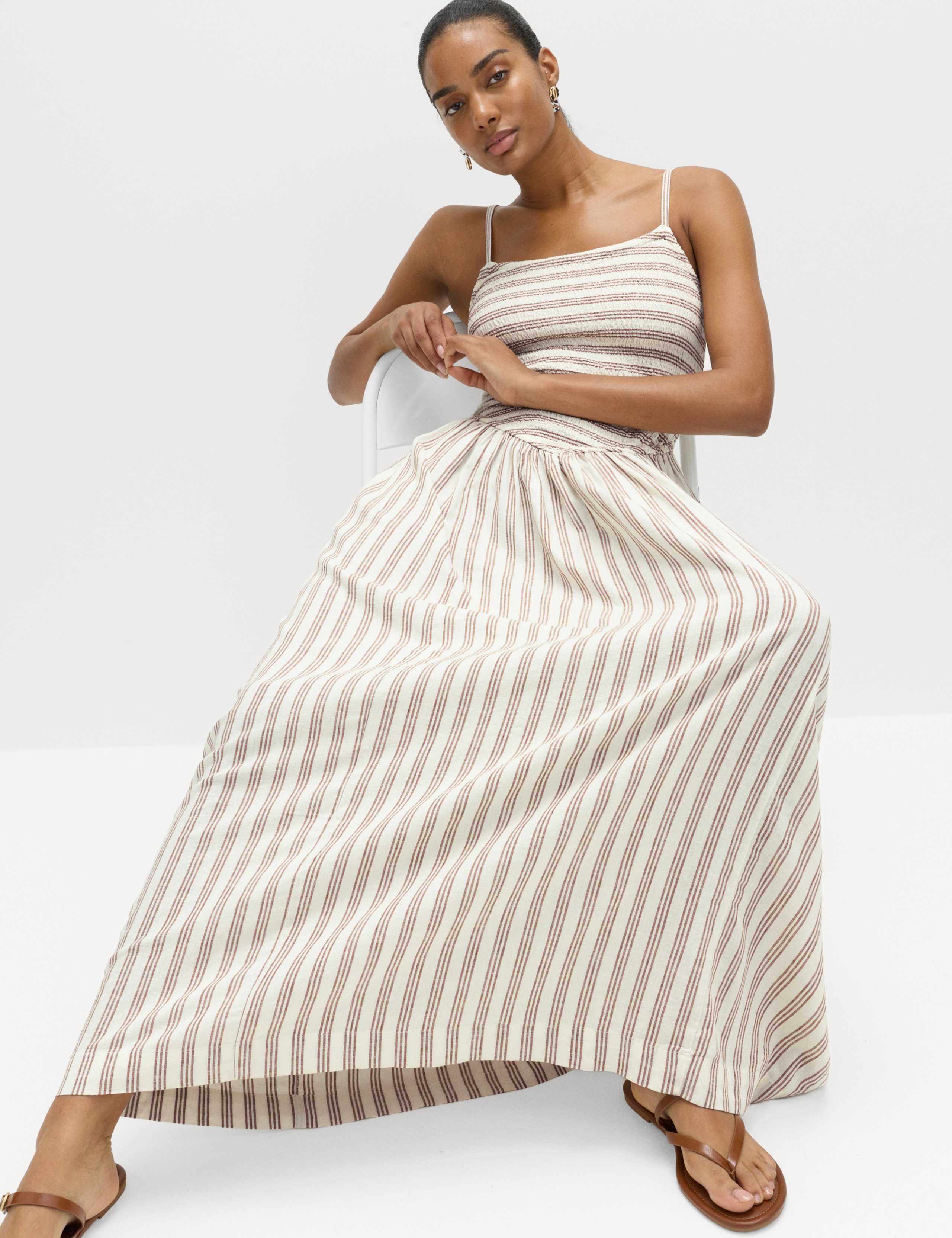 Linen Rich Shirred Maxi Shift Dress 5 of 5