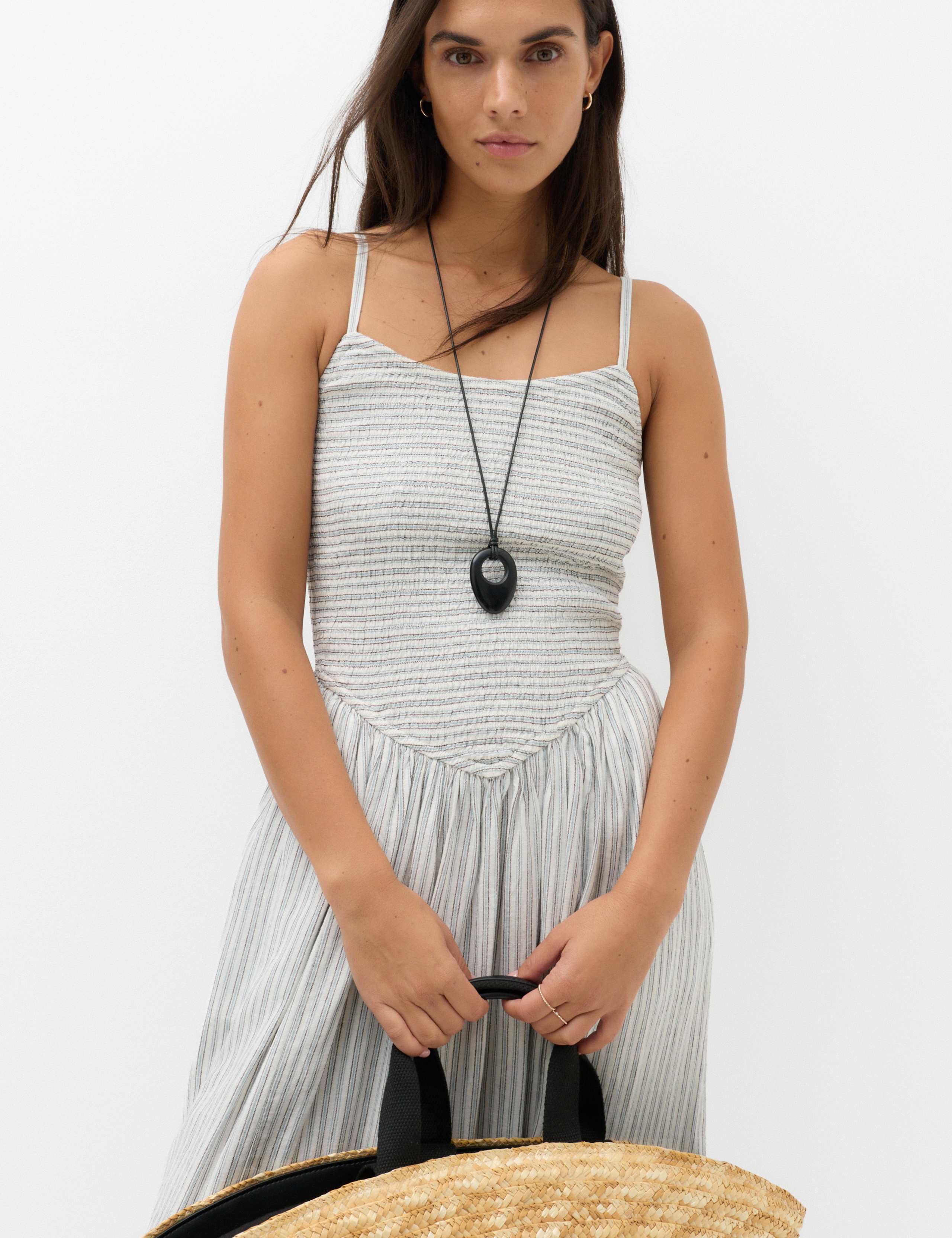 Linen Rich Shirred Maxi Shift Dress 3 of 6