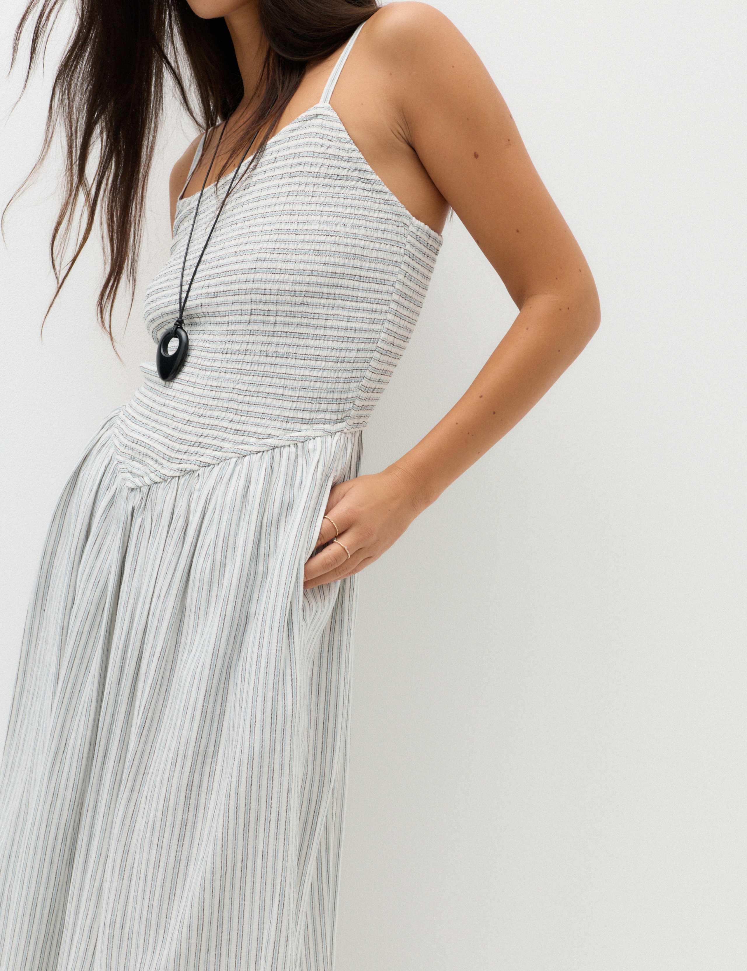 Linen Rich Shirred Maxi Shift Dress 4 of 6