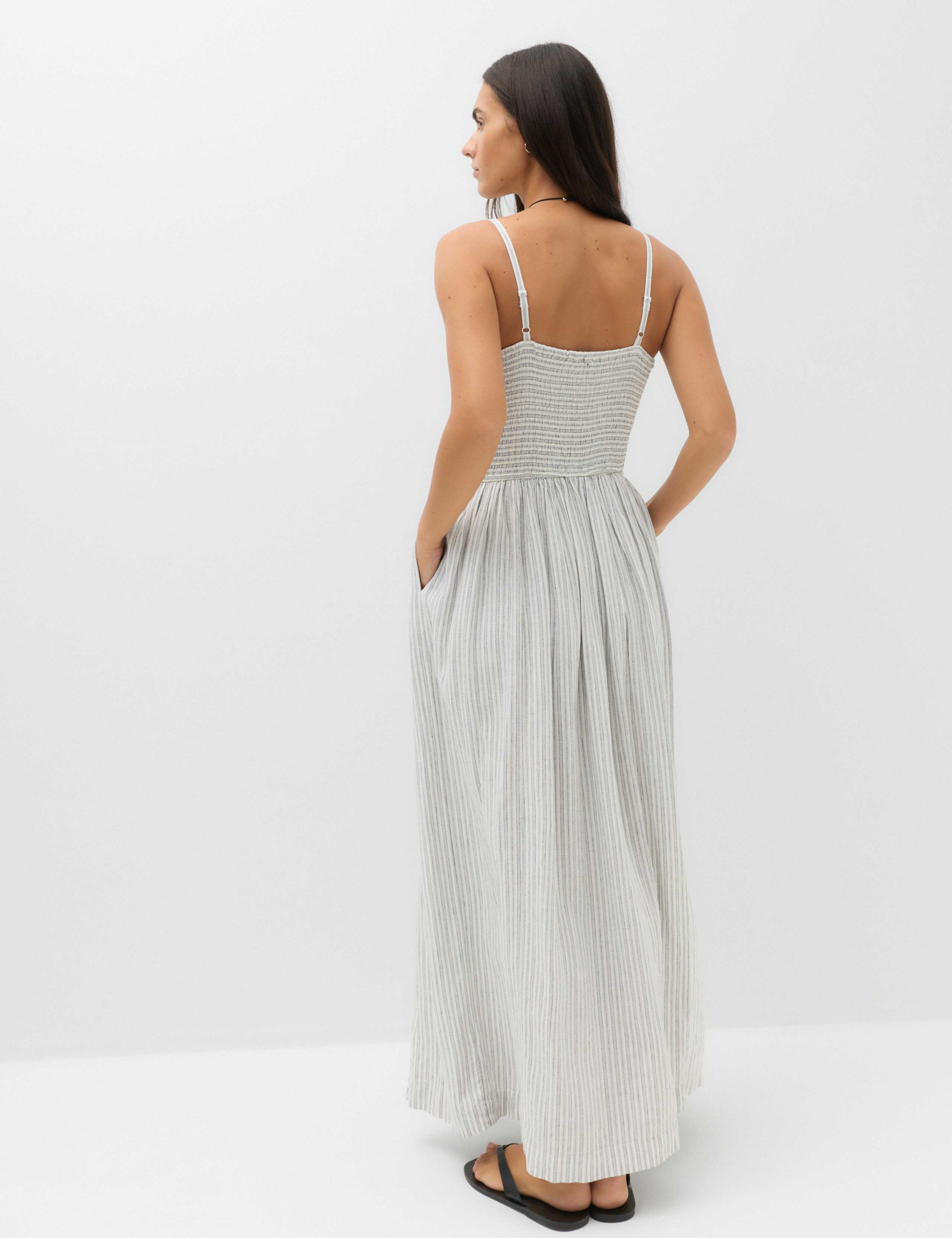Linen Rich Shirred Maxi Shift Dress 5 of 6