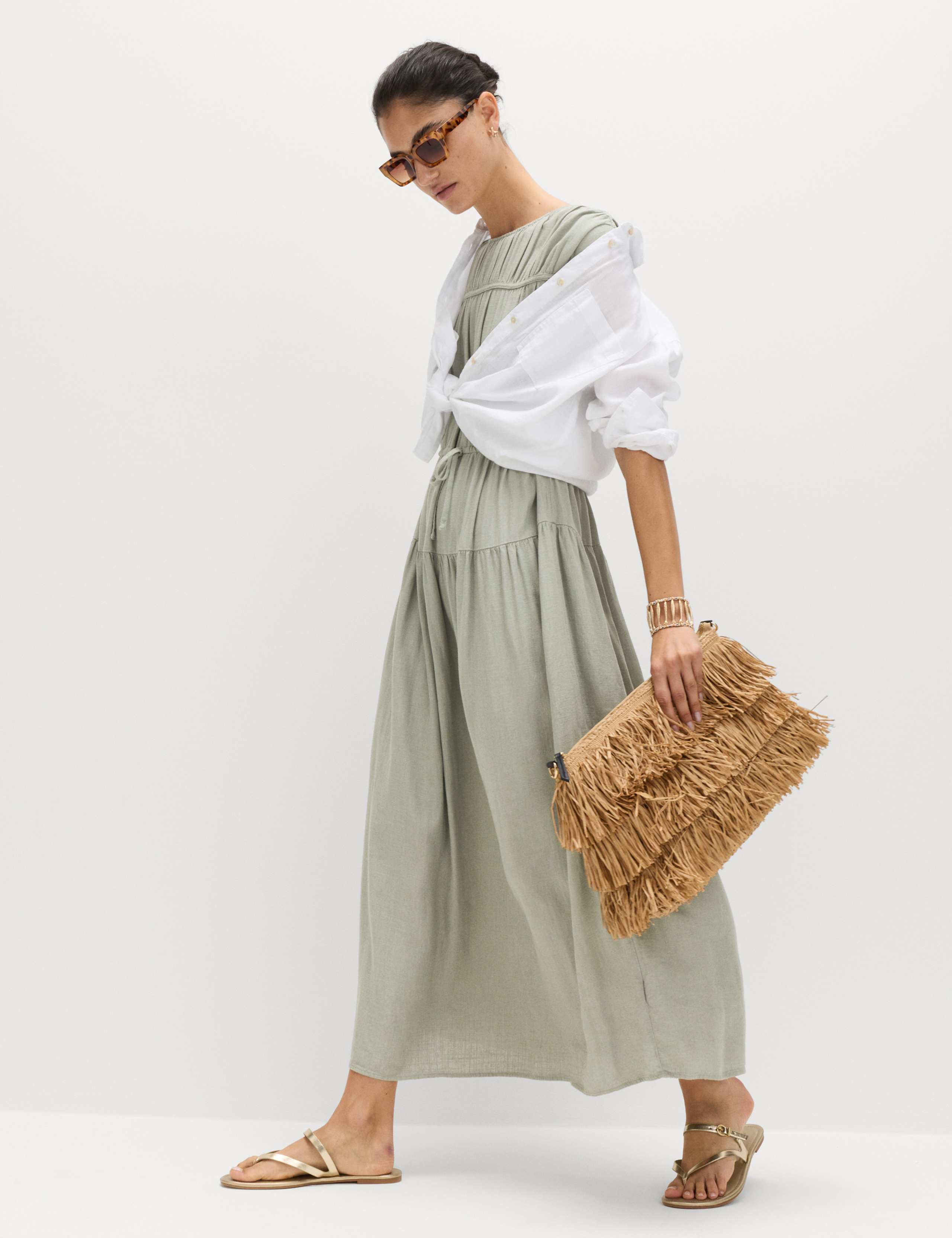 Ruched Maxi Waisted Dress with Linen 7 of 7