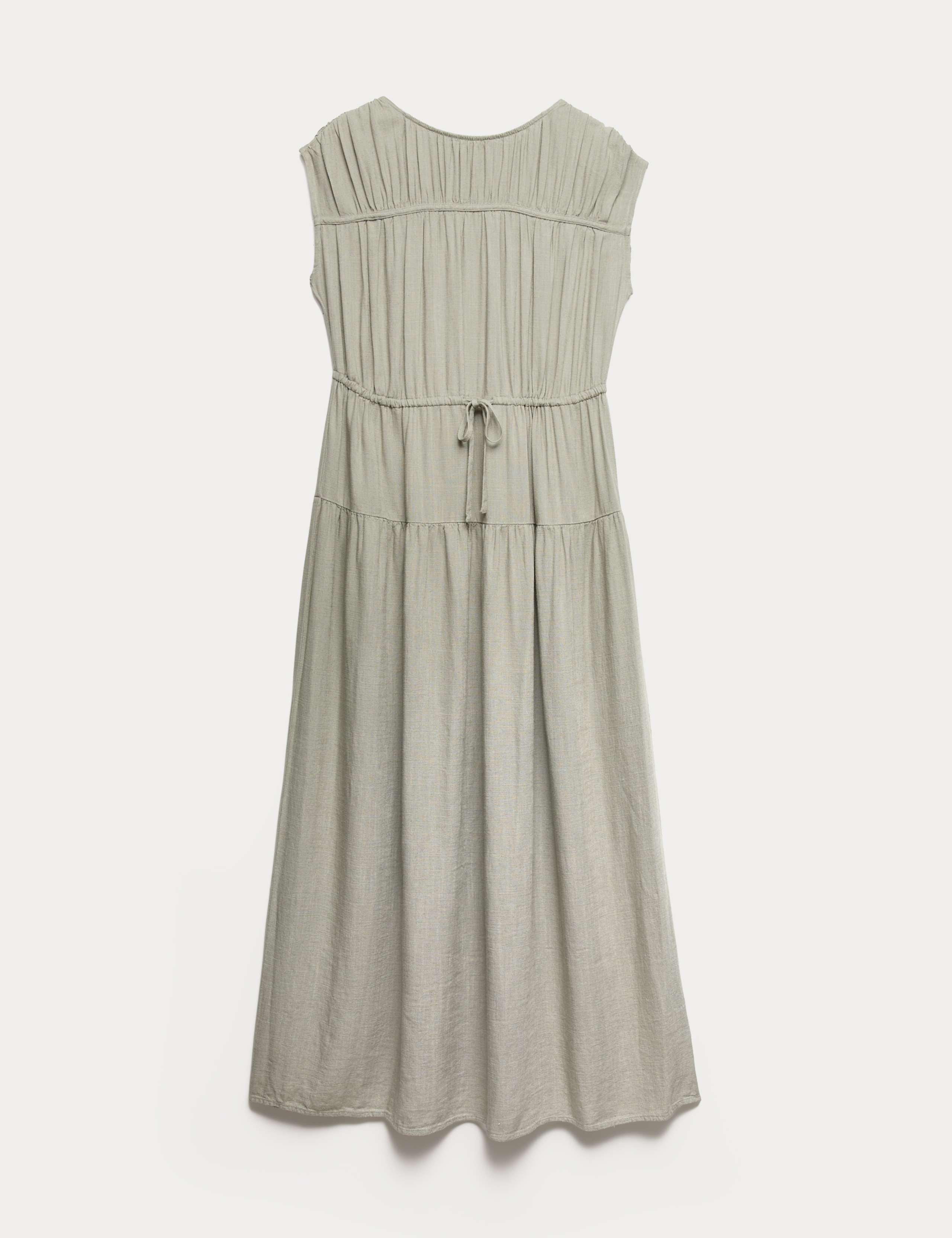 Ruched Maxi Waisted Dress with Linen 2 of 7