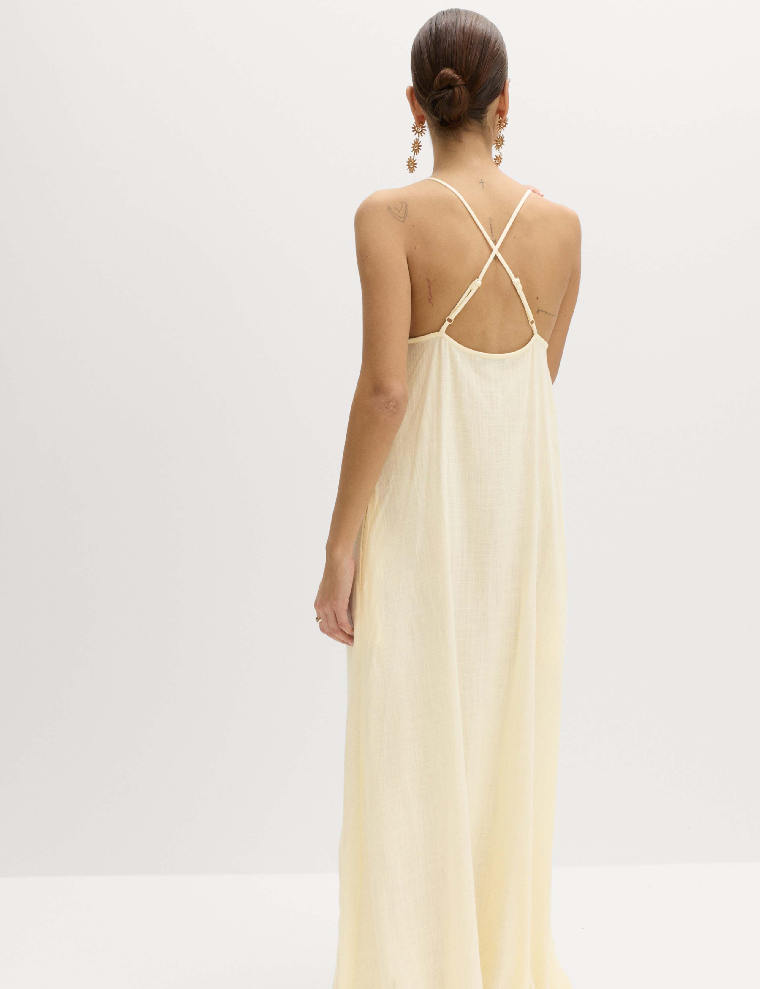 Square Neck Strappy Maxi Shift Dress with Linen 4 of 7