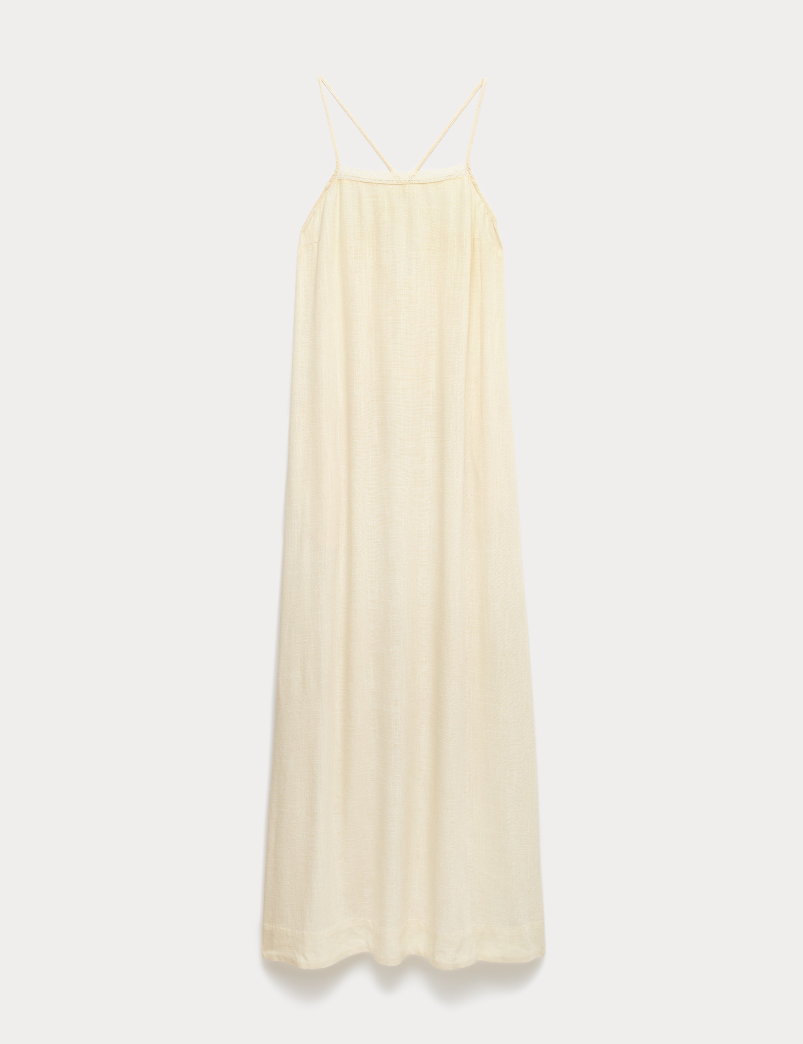 Square Neck Strappy Maxi Shift Dress with Linen 2 of 7
