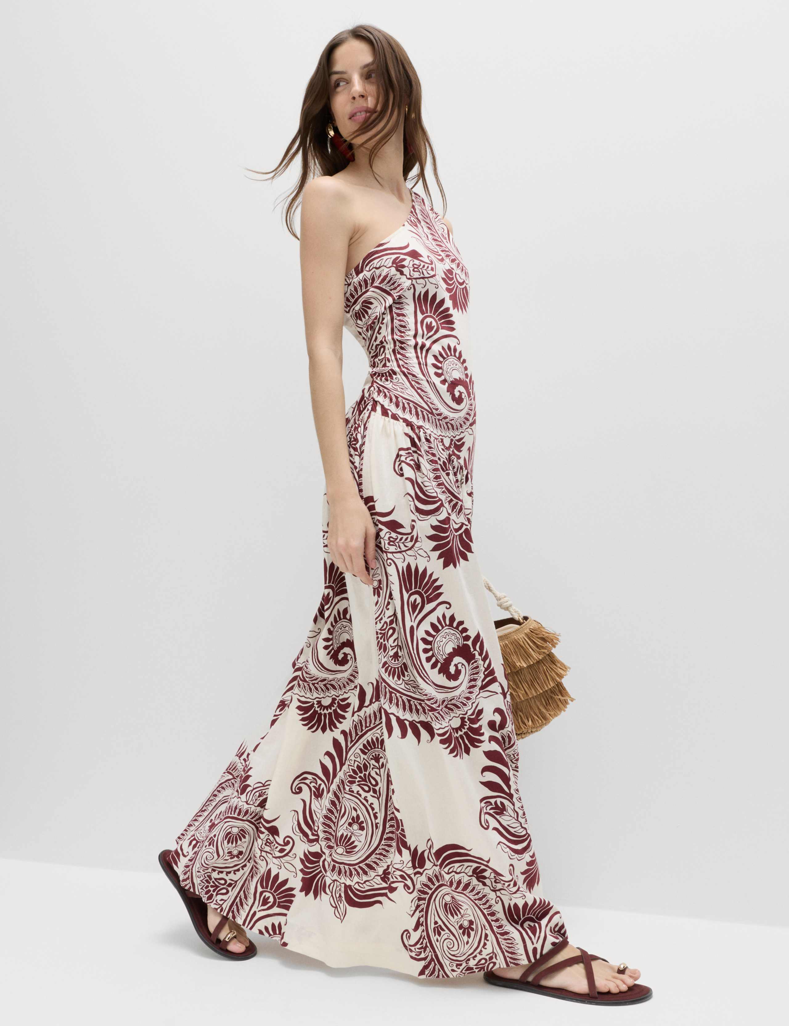 Linen Rich One Shoulder Maxi Shift Dress 4 of 6