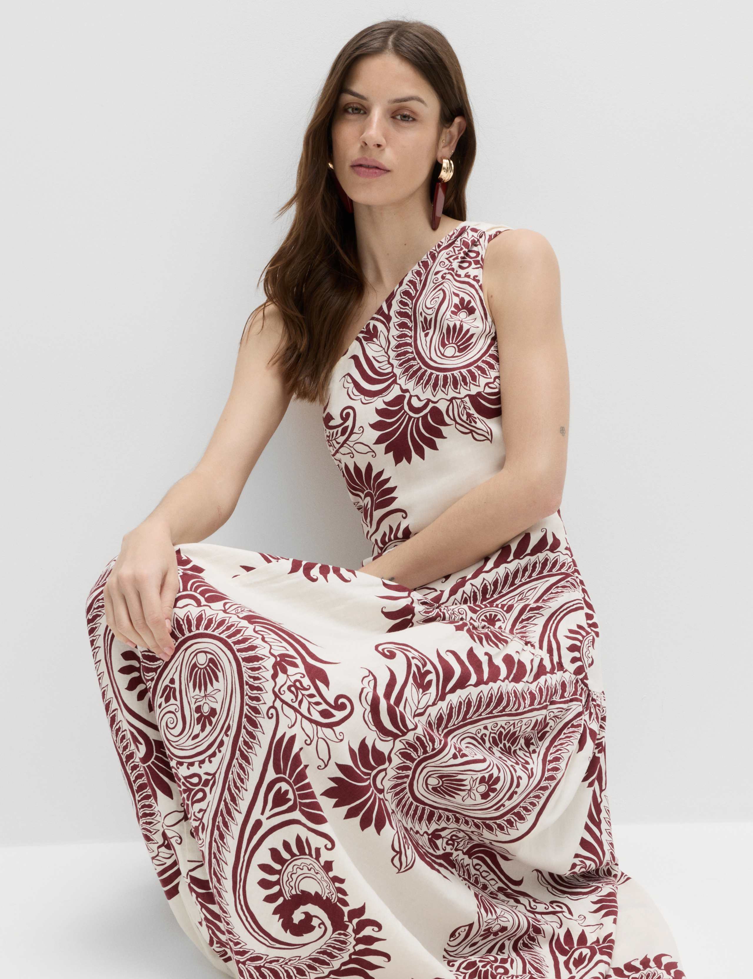 Linen Rich One Shoulder Maxi Shift Dress 5 of 6