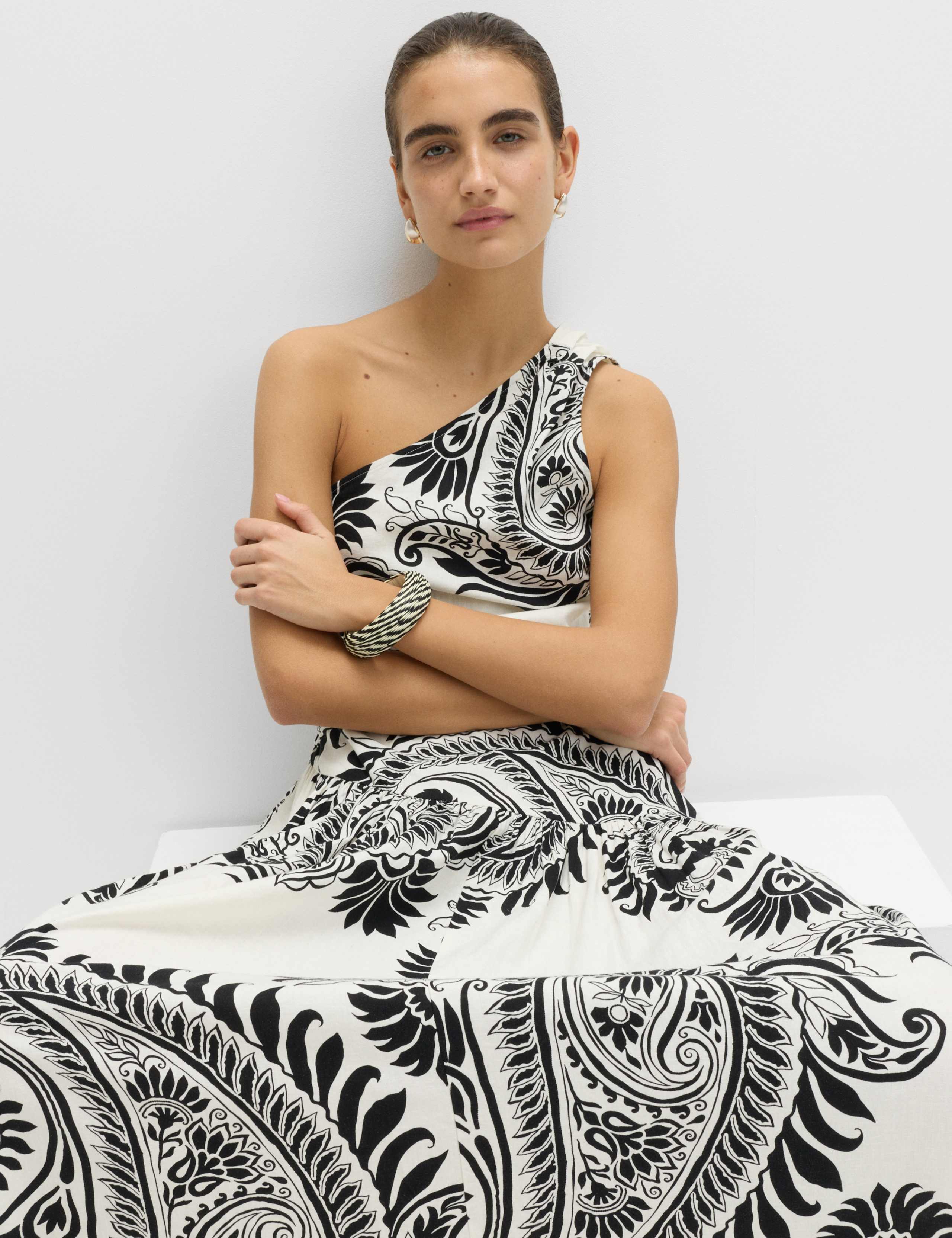 Linen Rich One Shoulder Maxi Shift Dress 3 of 5