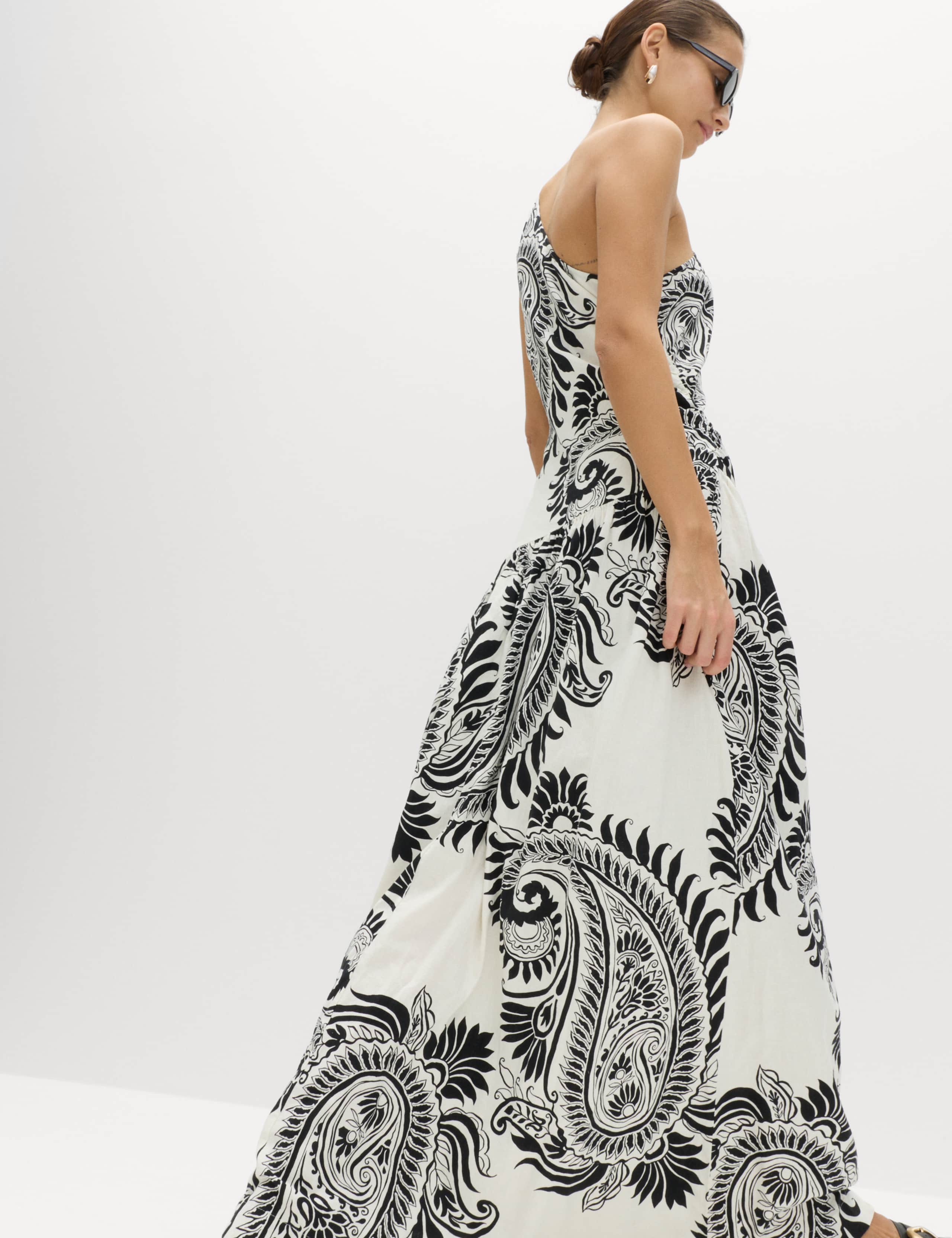 Linen Rich One Shoulder Maxi Shift Dress 4 of 5