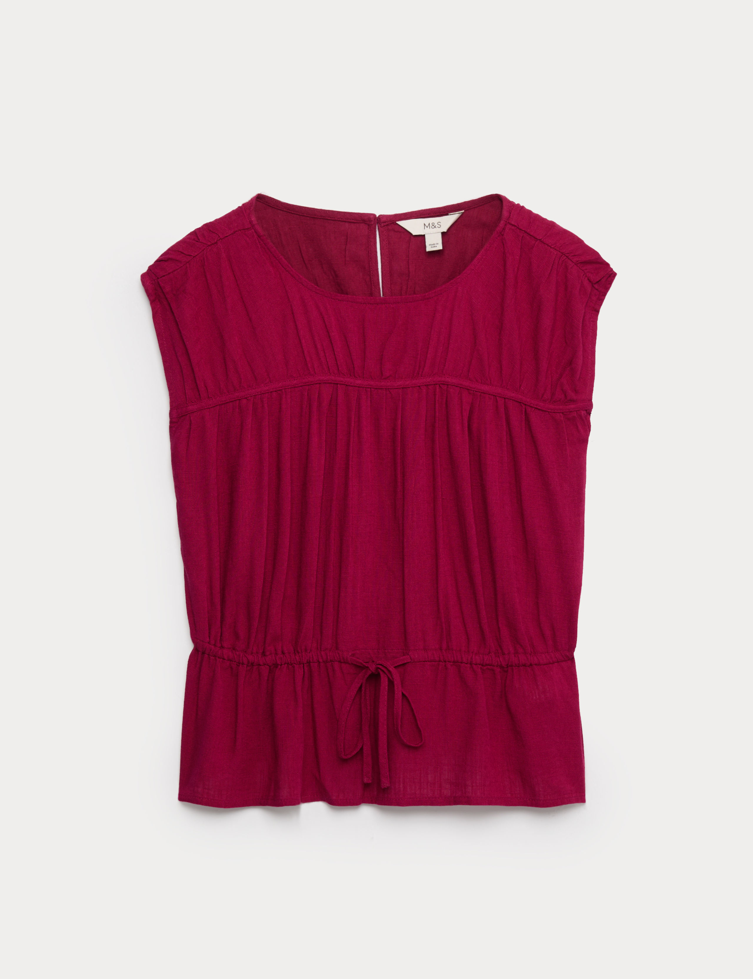 Ruched Scoop Neck Regular Fit Top with Linen 2 of 5