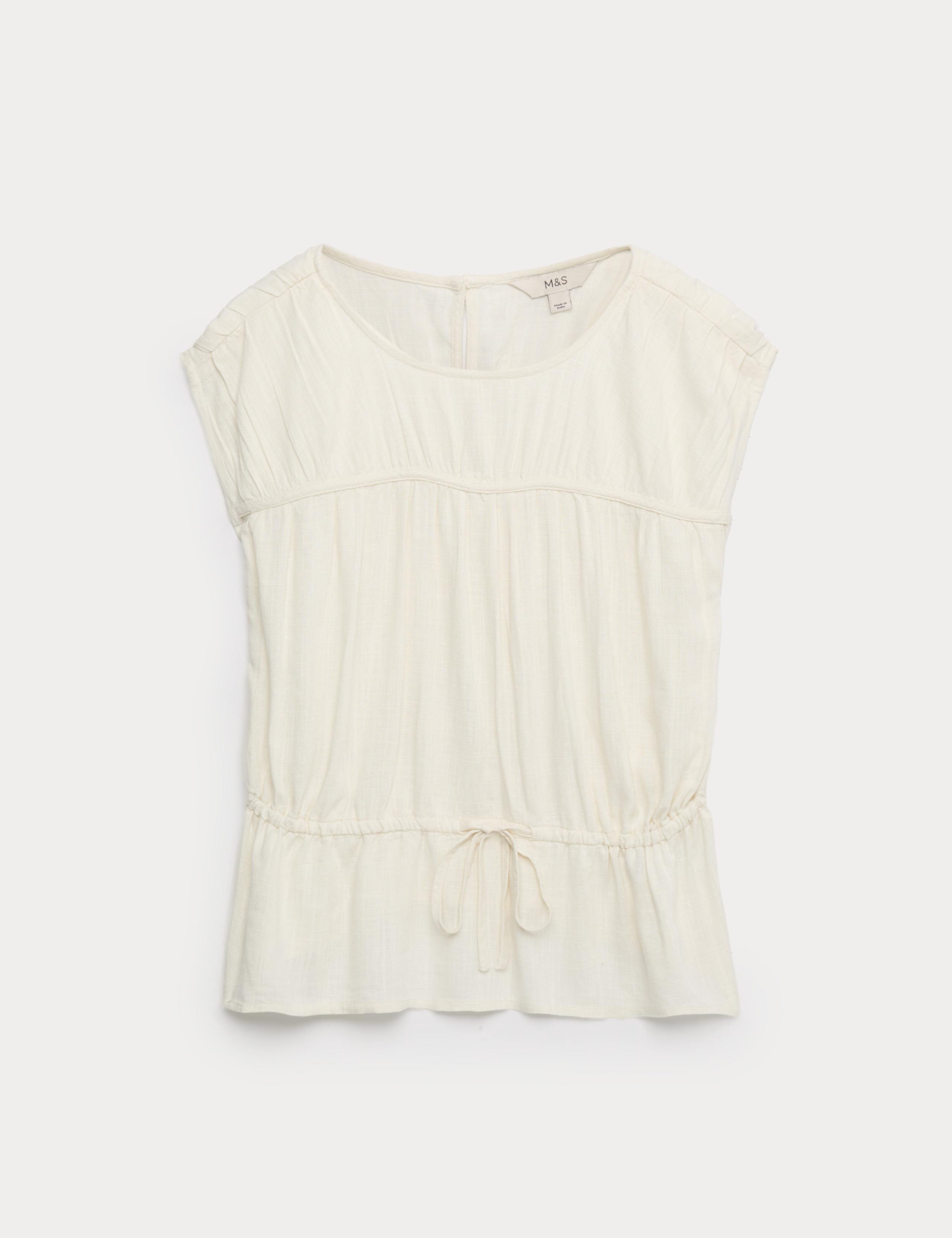 Ruched Scoop Neck Regular Fit Top with Linen 2 of 5