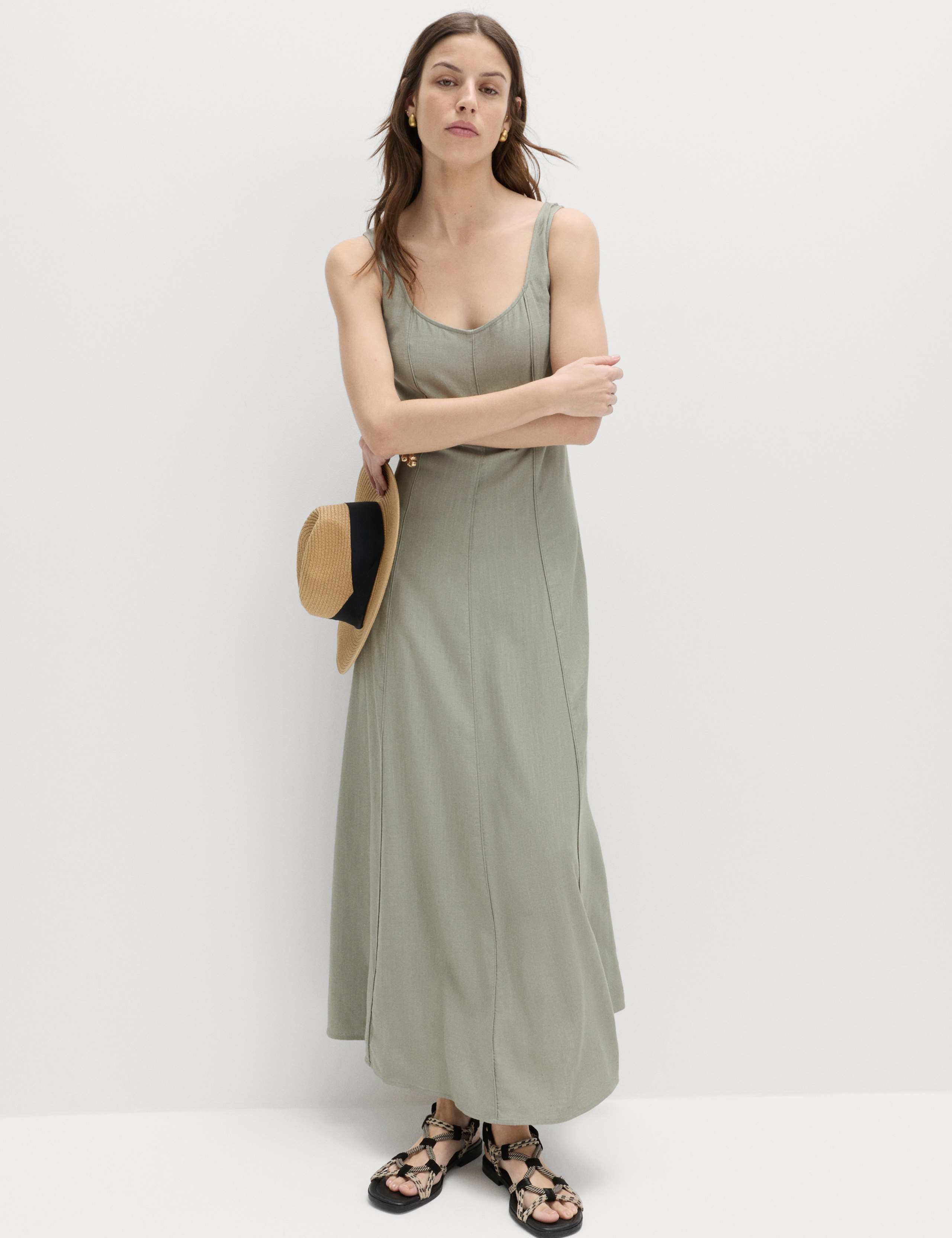 Scoop Neck Midaxi Slip Dress with Linen 1 of 5