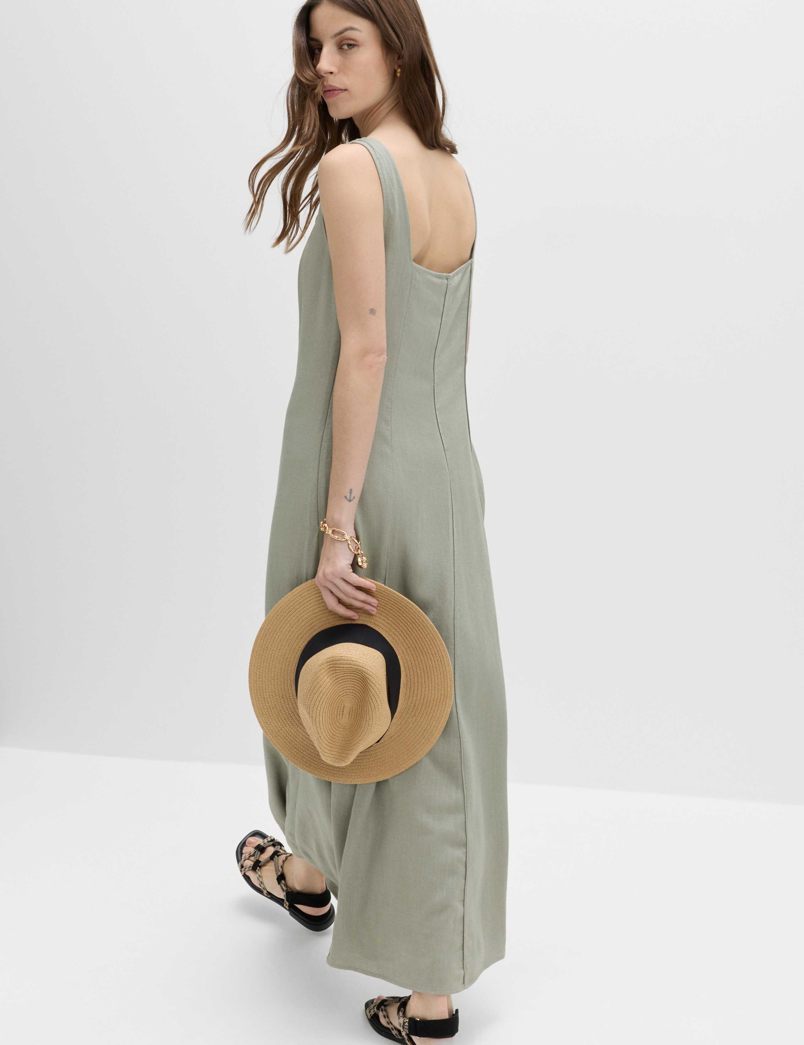 Scoop Neck Midaxi Slip Dress with Linen 4 of 5