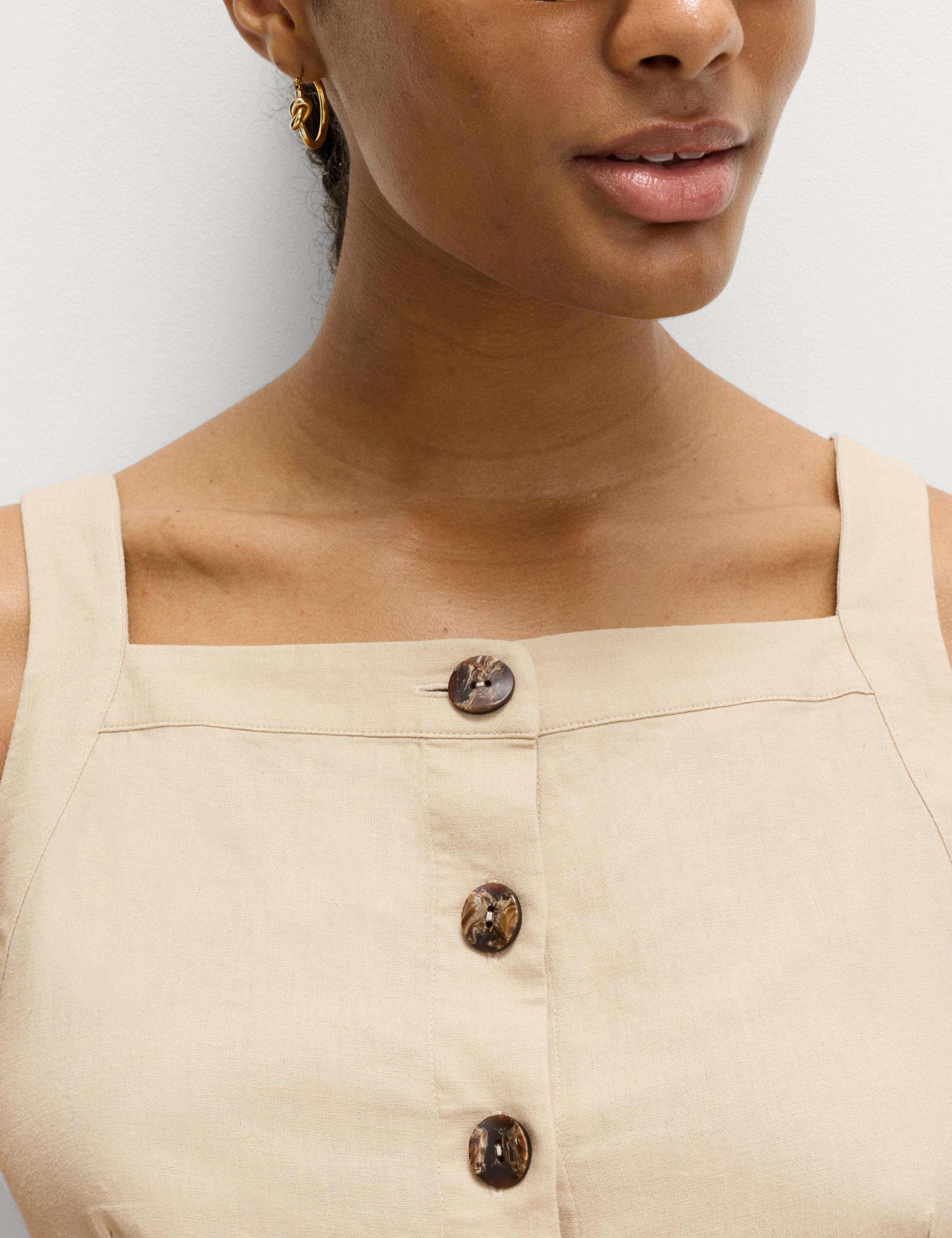 Linen Rich Button Through Mini Shift Dress 3 of 7
