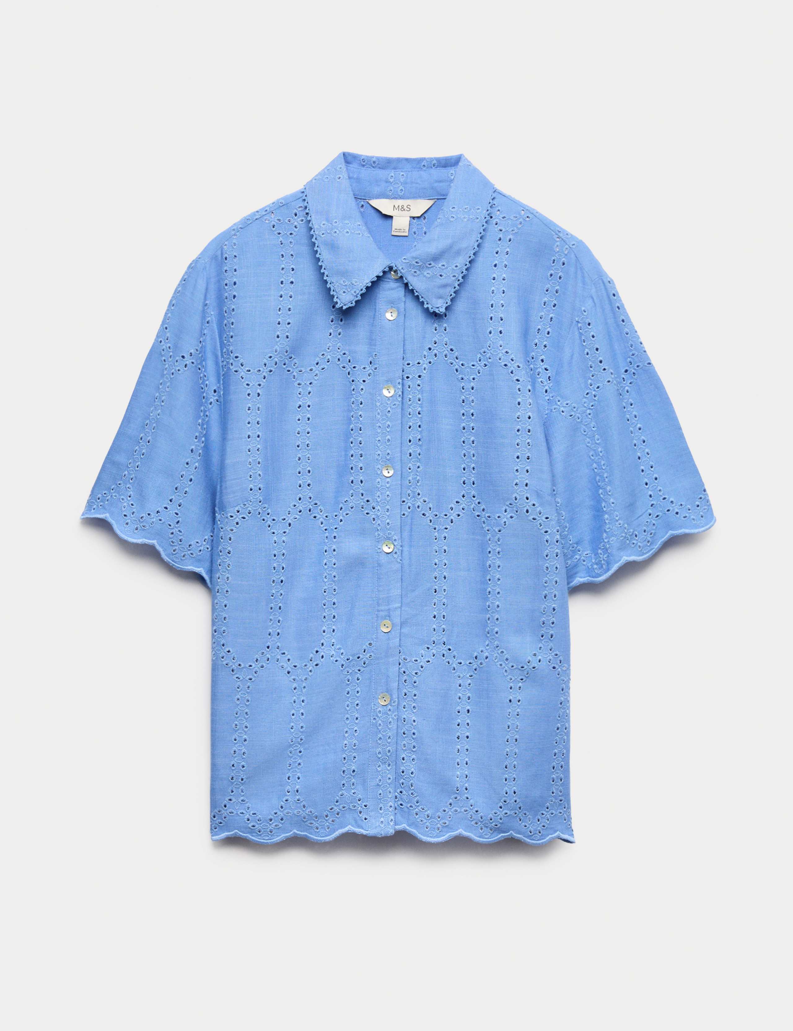 Broderie Collared Cutwork Detail Shirt with Linen 1 of 1