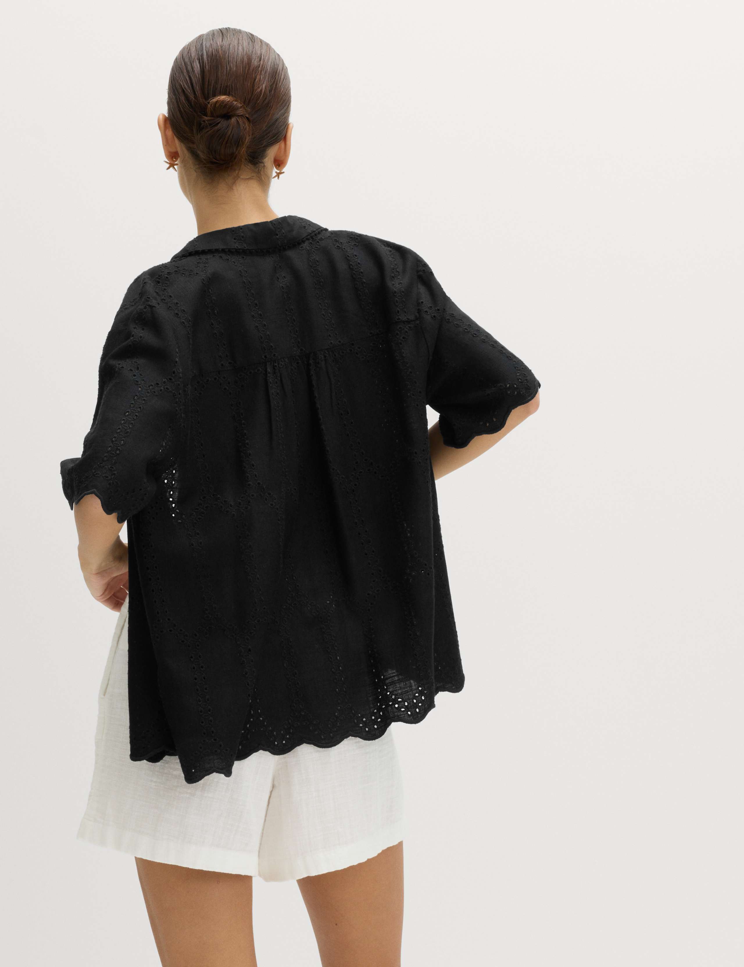 Broderie Collared Cutwork Detail Shirt with Linen 4 of 6