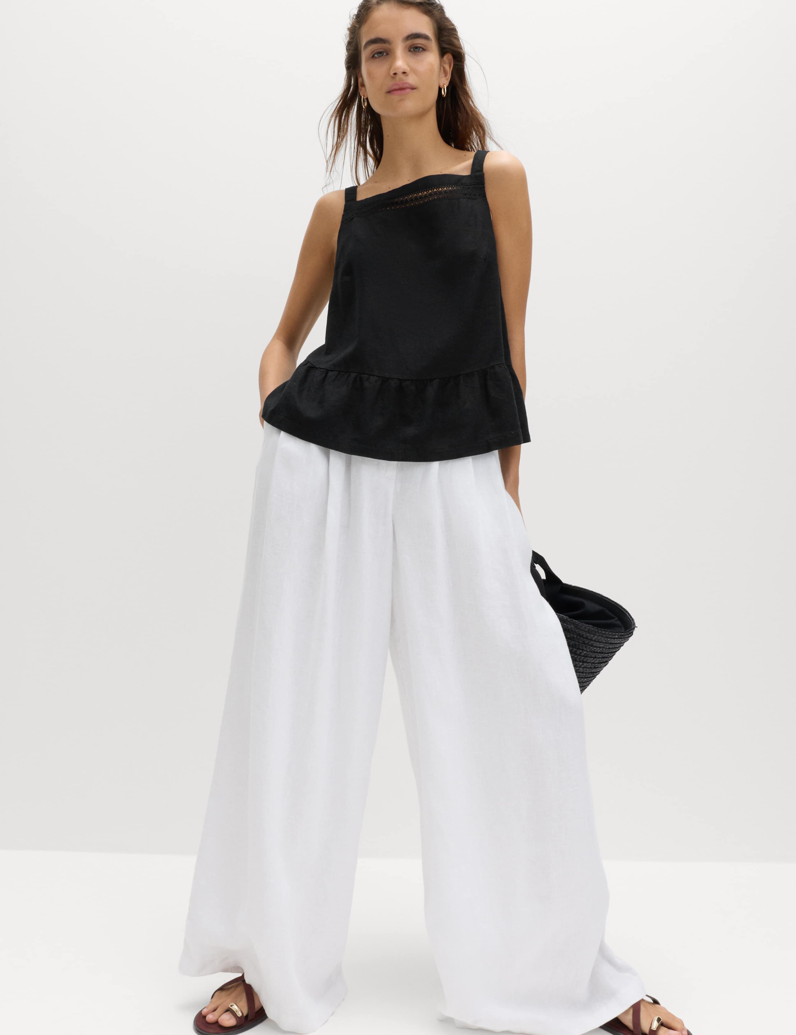 Linen Rich Square Neck Lace Insert Top 4 of 5