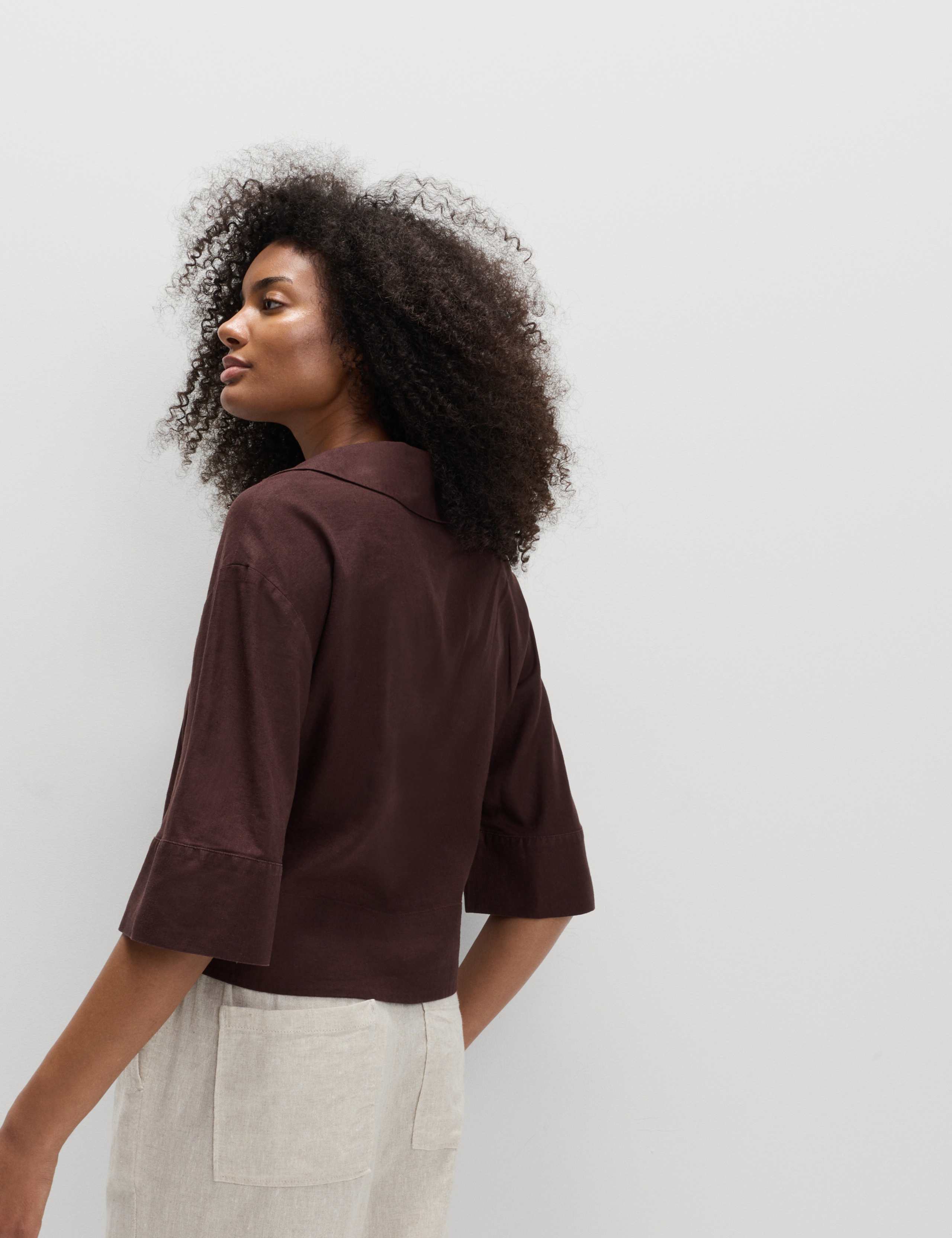 Linen Rich Collared Crop Top 3 of 5