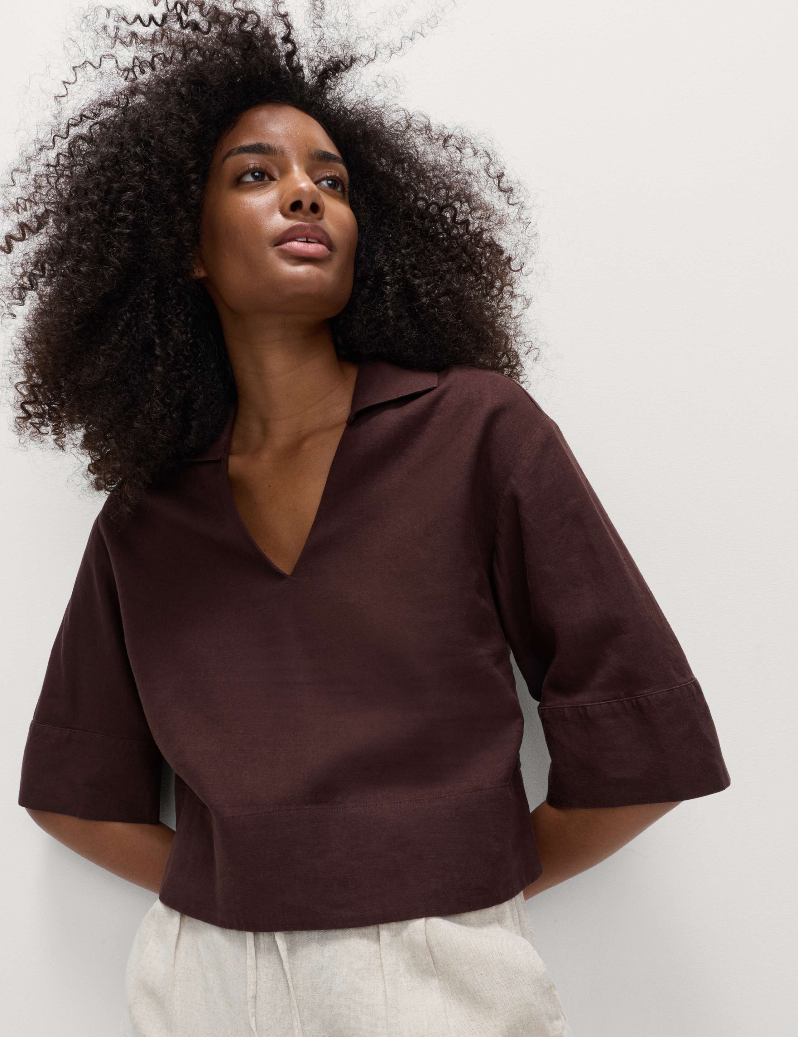 Linen Rich Collared Crop Top 5 of 5