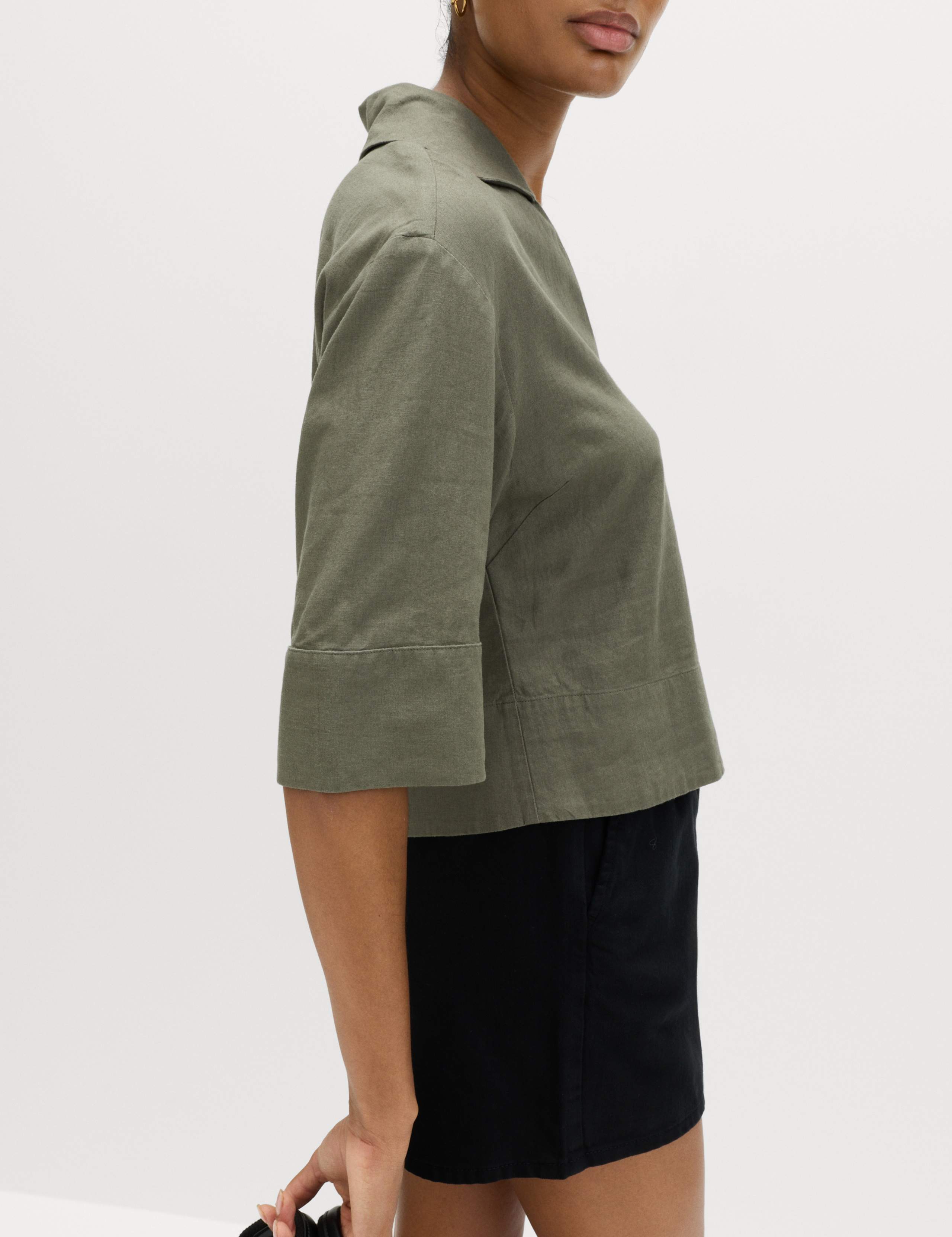 Linen Rich Collared Popover Crop Top 3 of 5