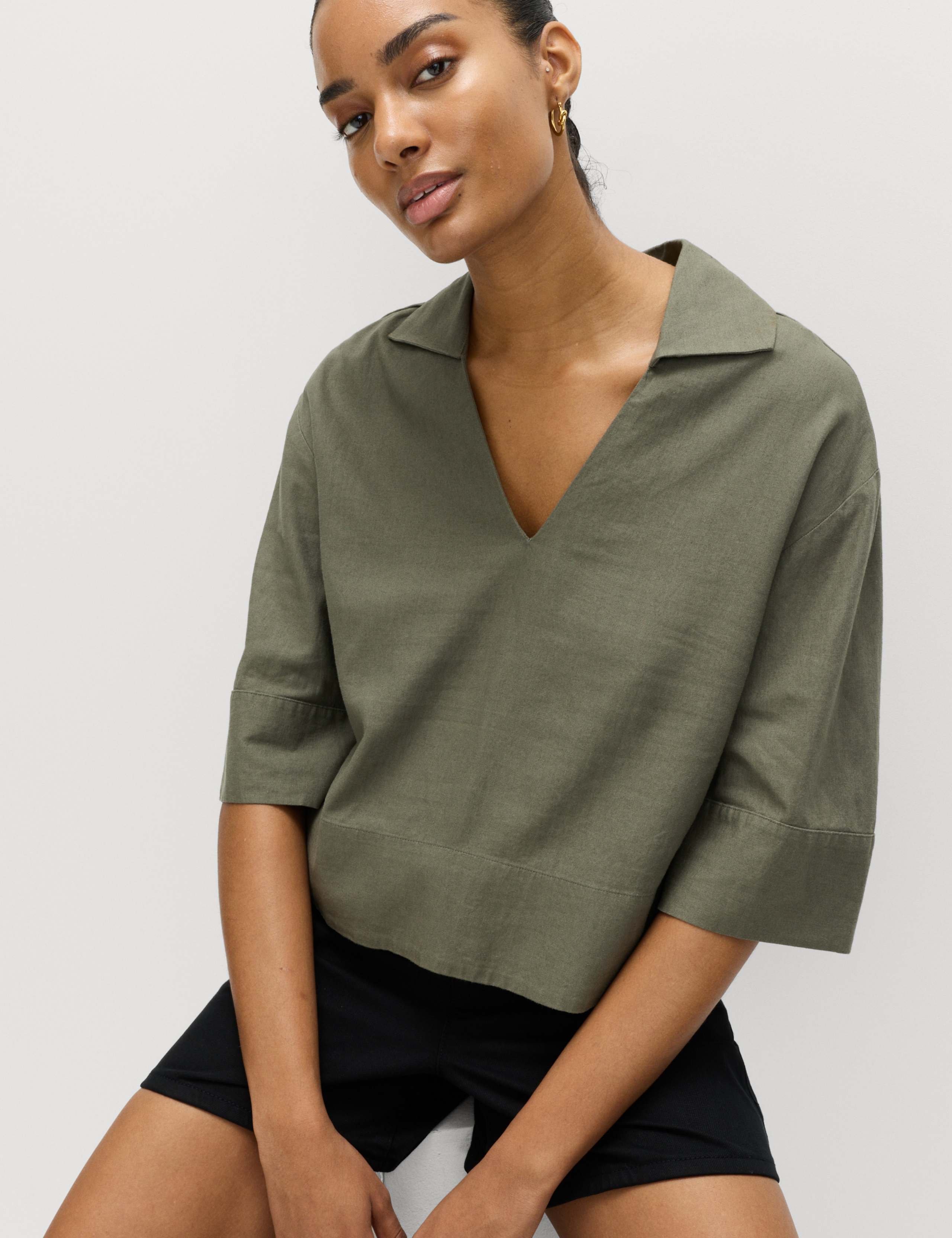 Linen Rich Collared Popover Crop Top 5 of 5
