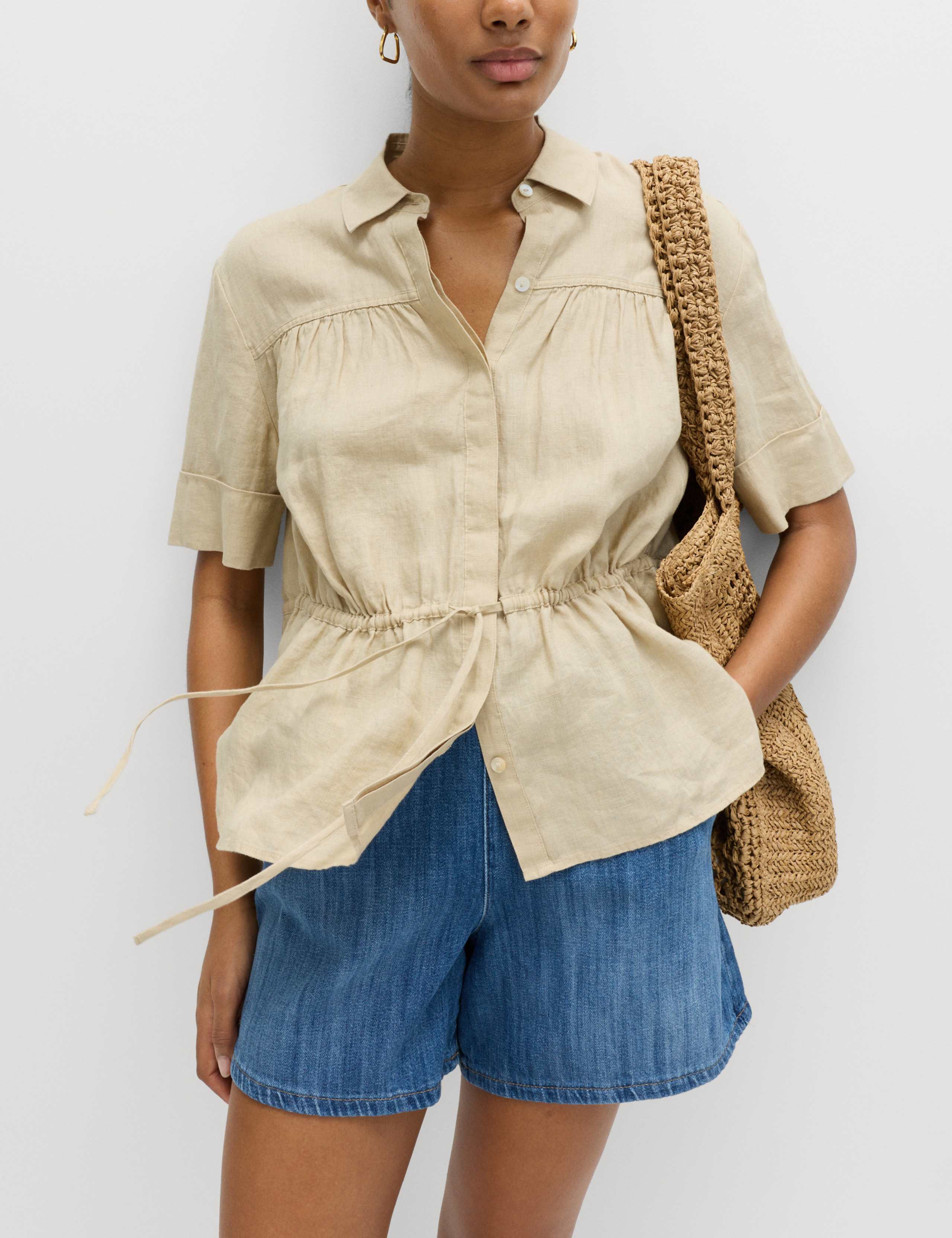 Pure Linen Relaxed Drawstring Shirt 1 of 4