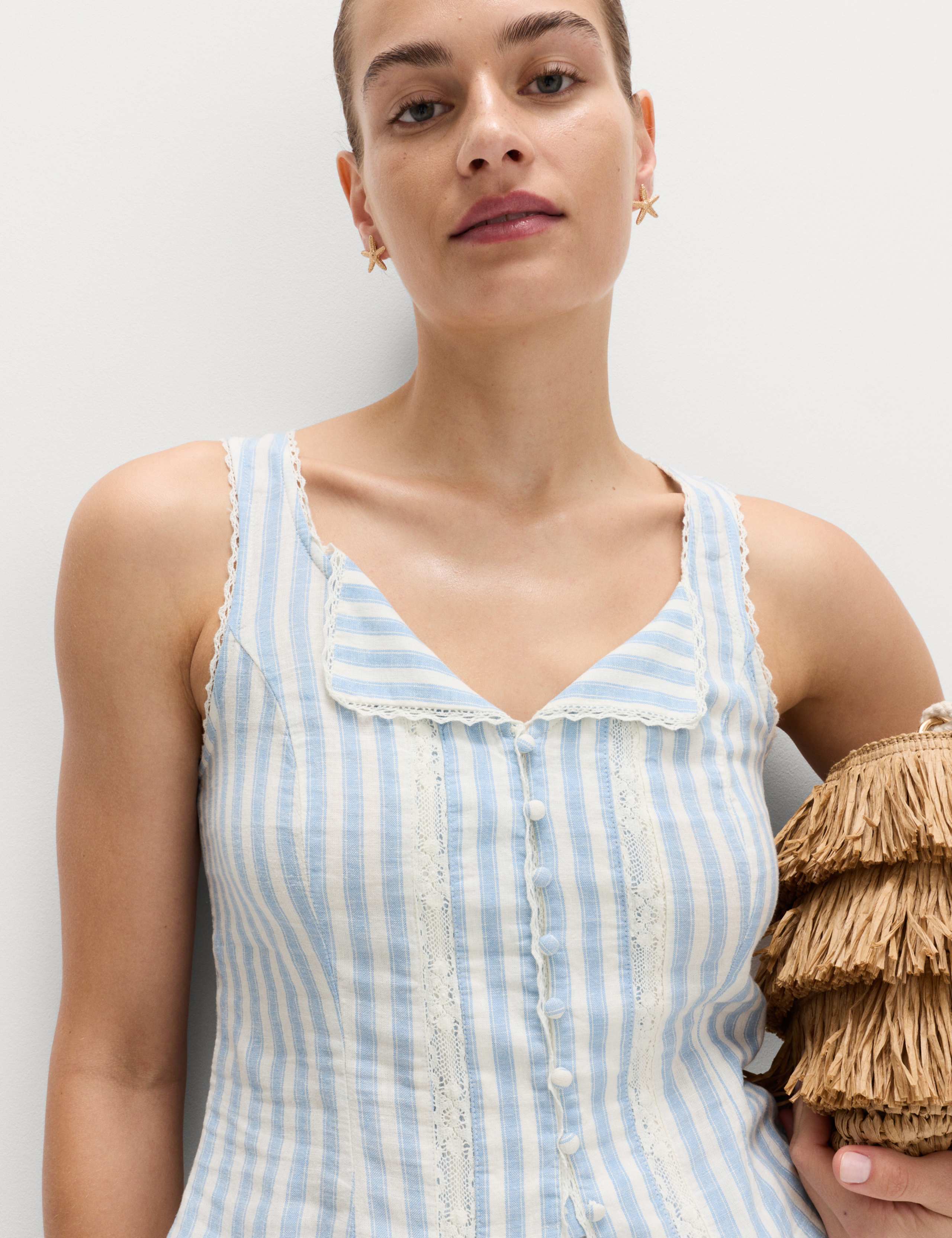 Linen Rich Lace Insert Top 3 of 5