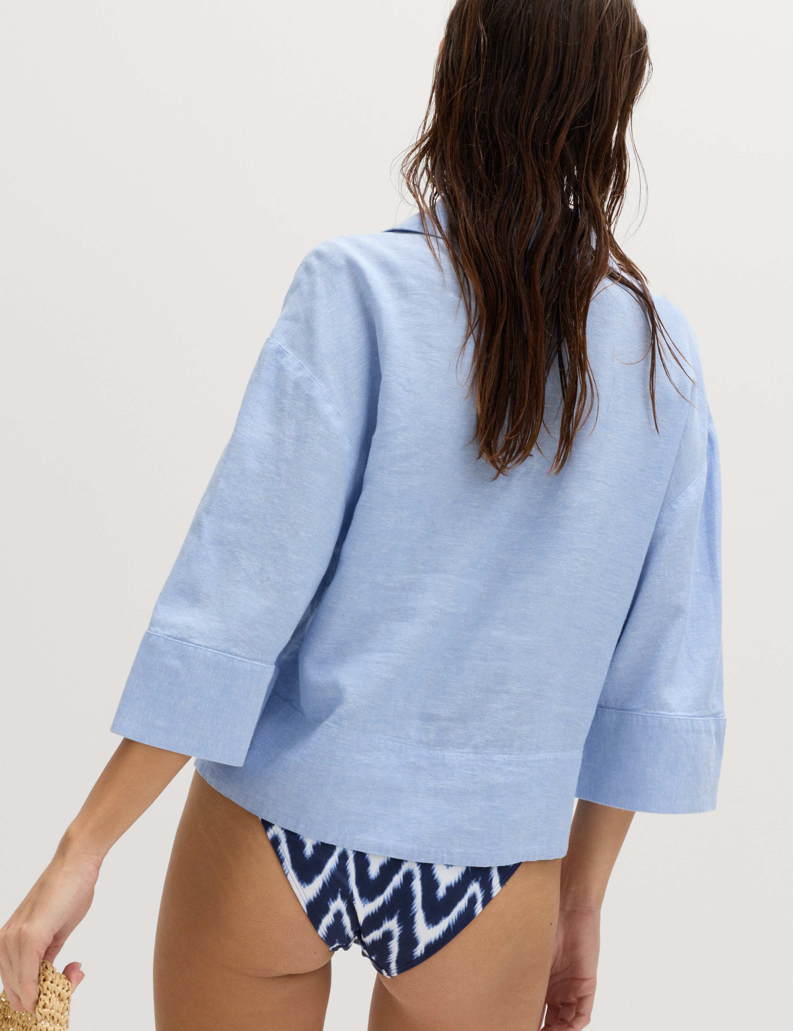 Linen Rich Collared V-Neck Popover Top 3 of 4