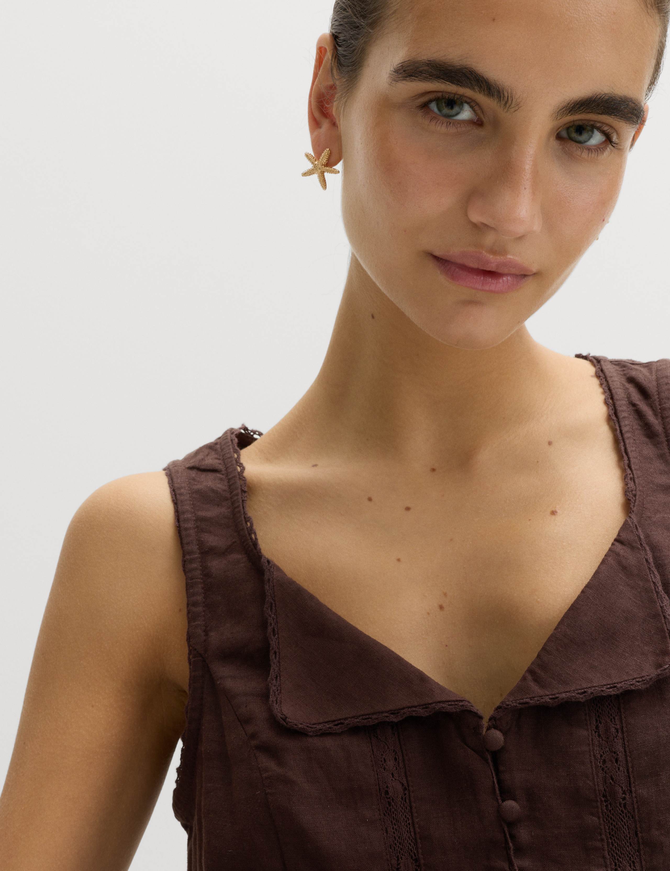 Linen Rich Lace Insert Button Detail Blouse 3 of 5