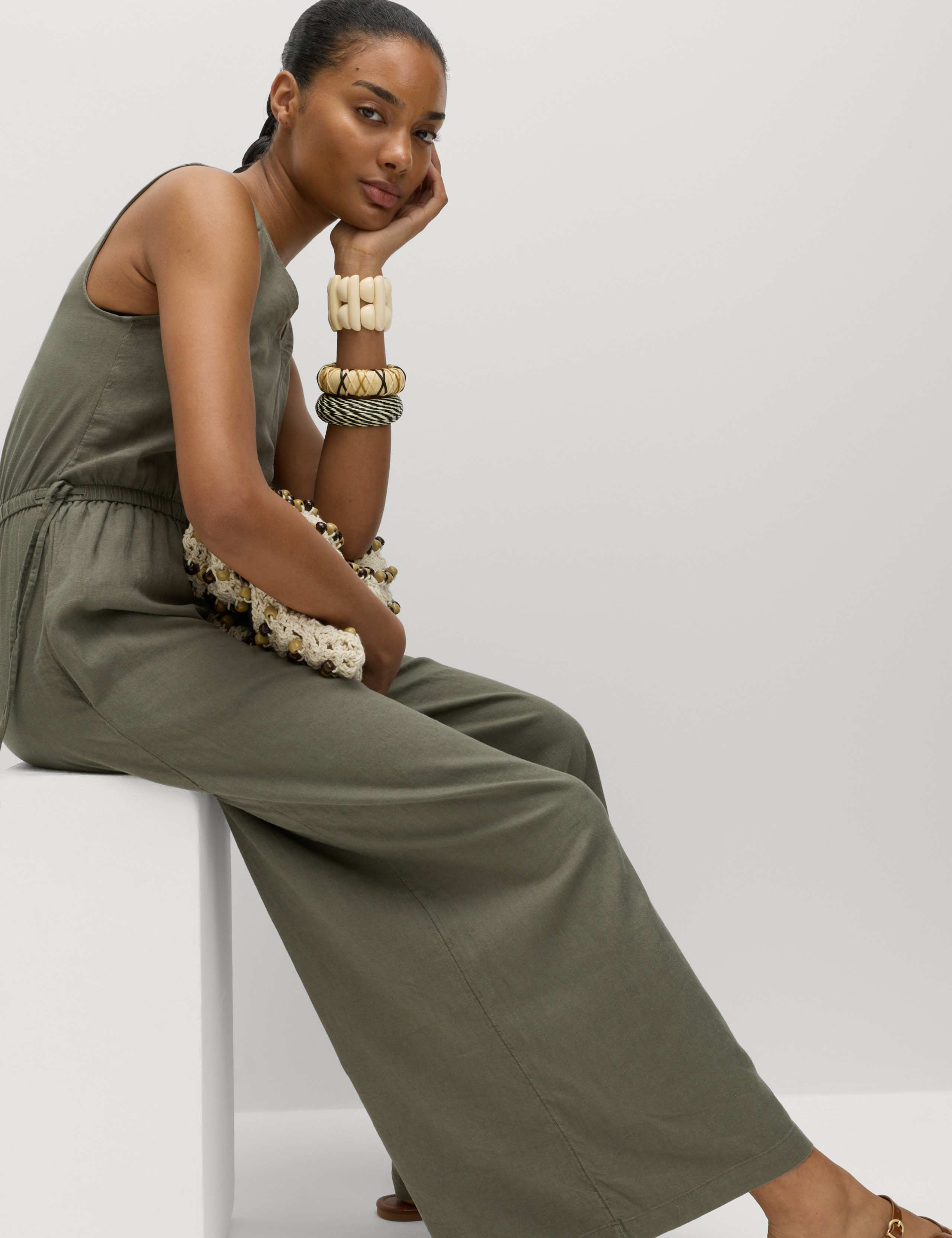 Linen Rich Tie Detail Sleeveless Jumpsuit 5 of 5