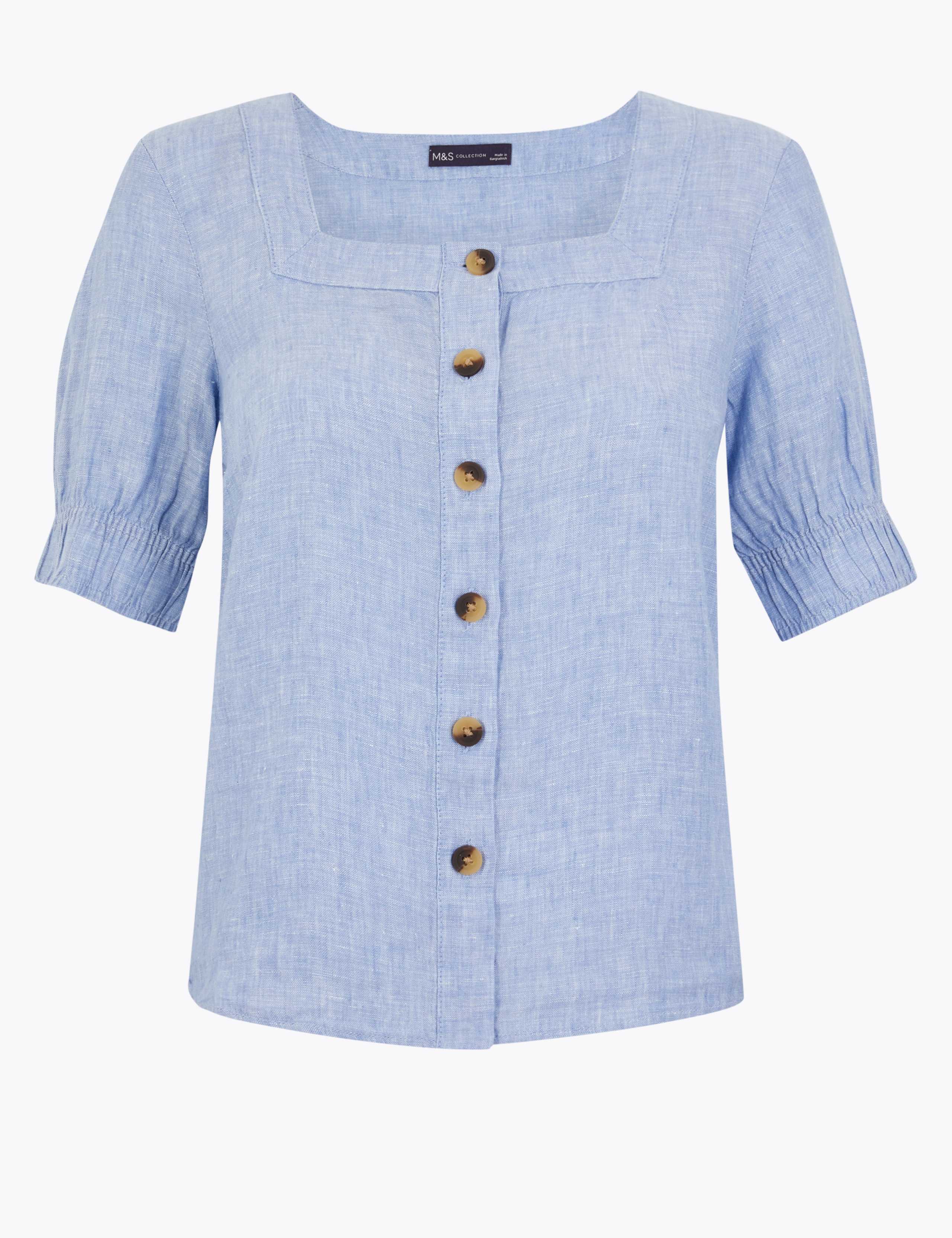 Pure Linen Square Neck Blouse 2 of 4