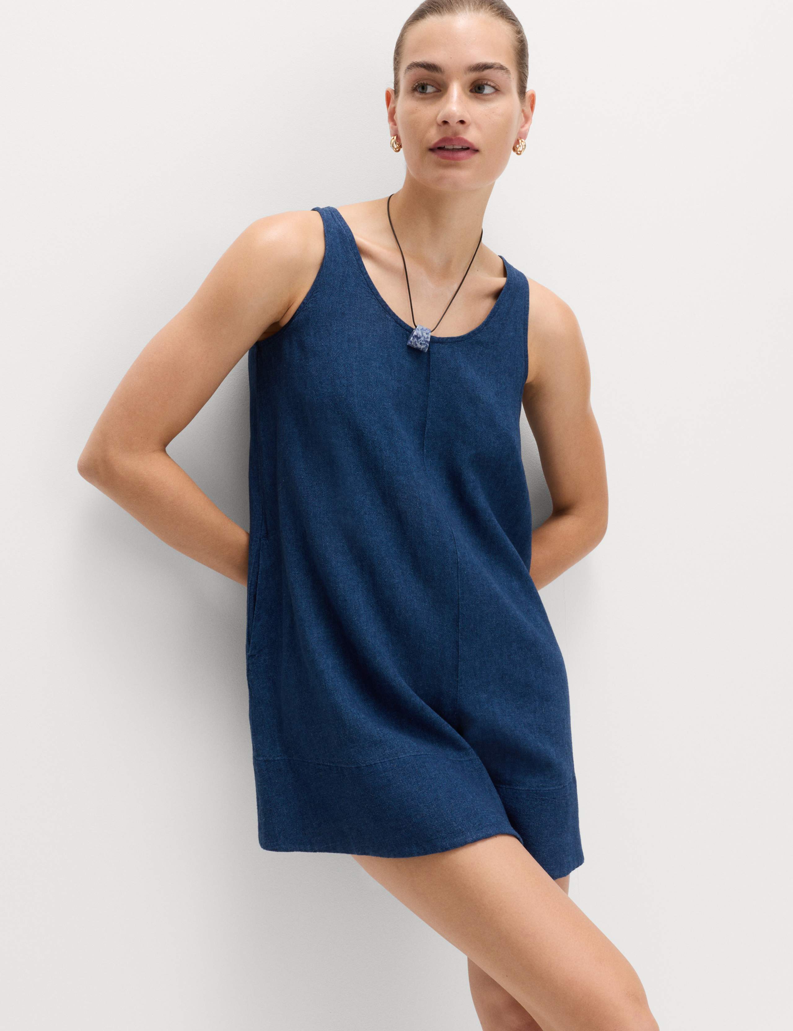 Linen Rich Tie Detail Sleeveless Volume Playsuit 1 of 5