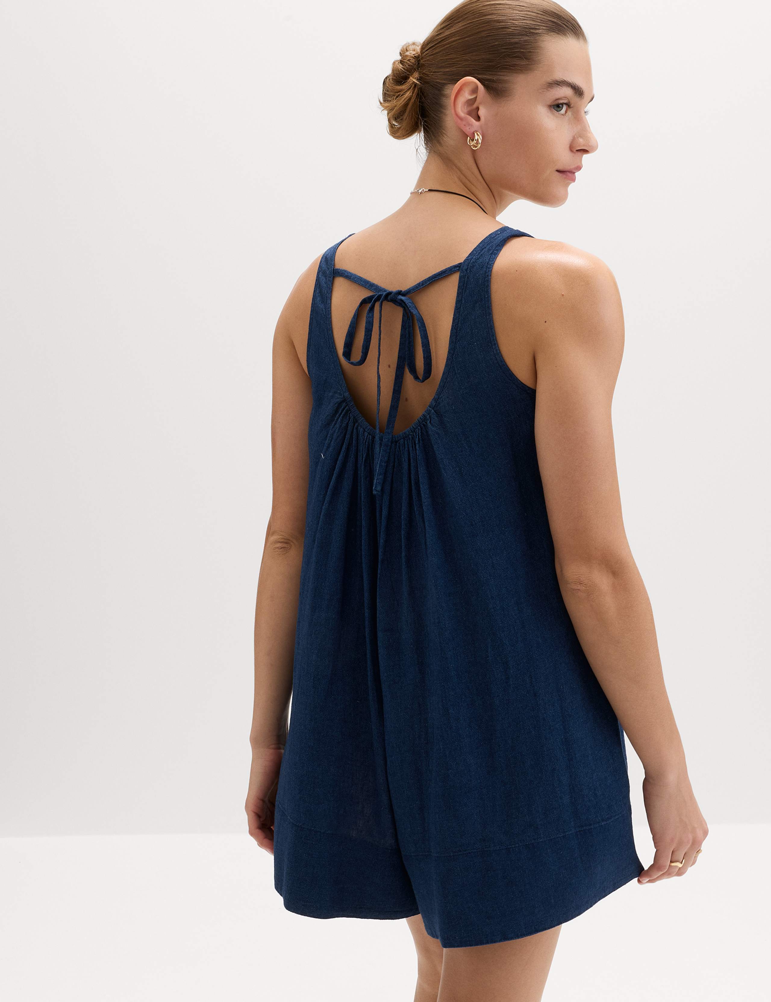 Linen Rich Tie Detail Sleeveless Volume Playsuit 3 of 5