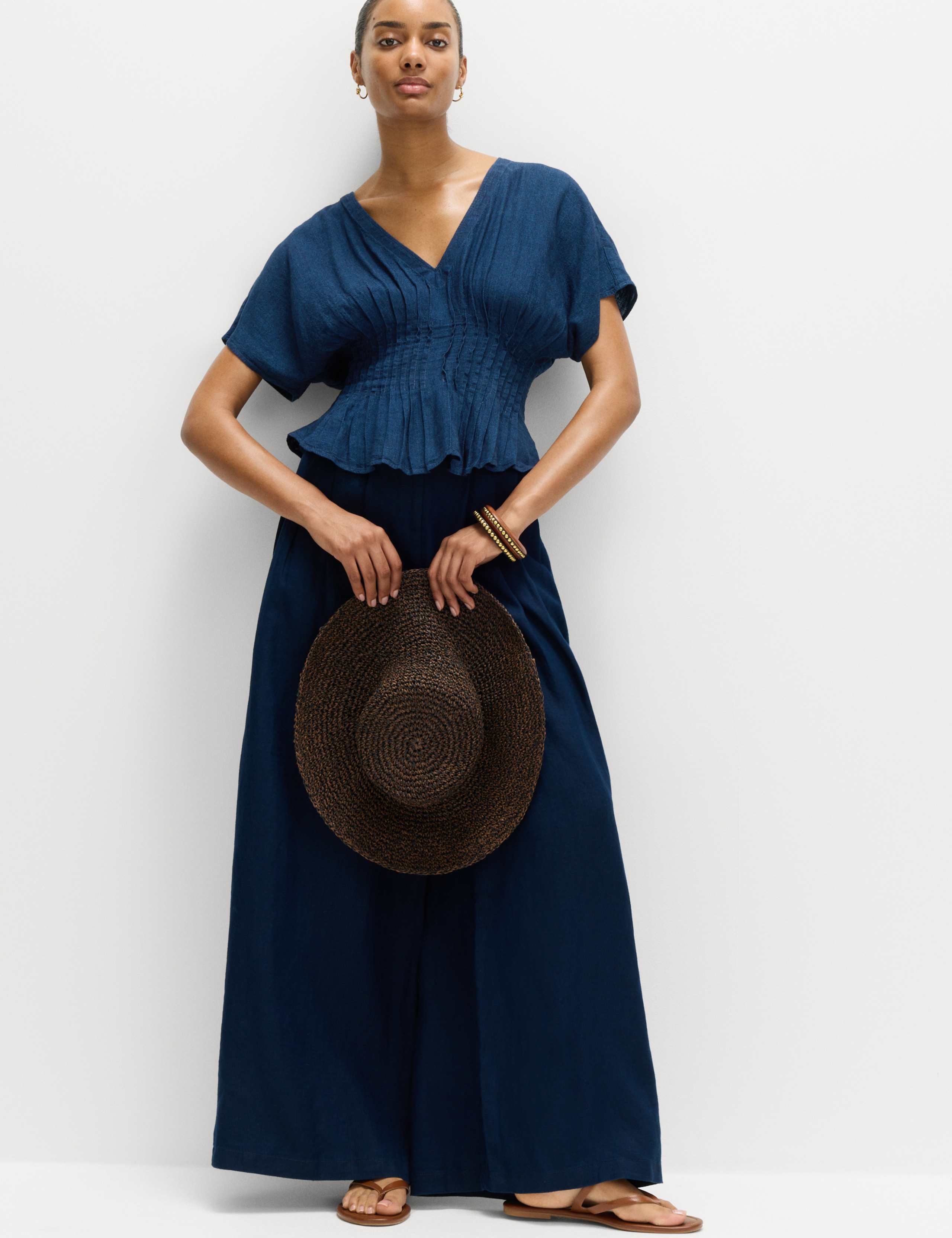 Linen Rich V-Neck Waisted Top 3 of 6