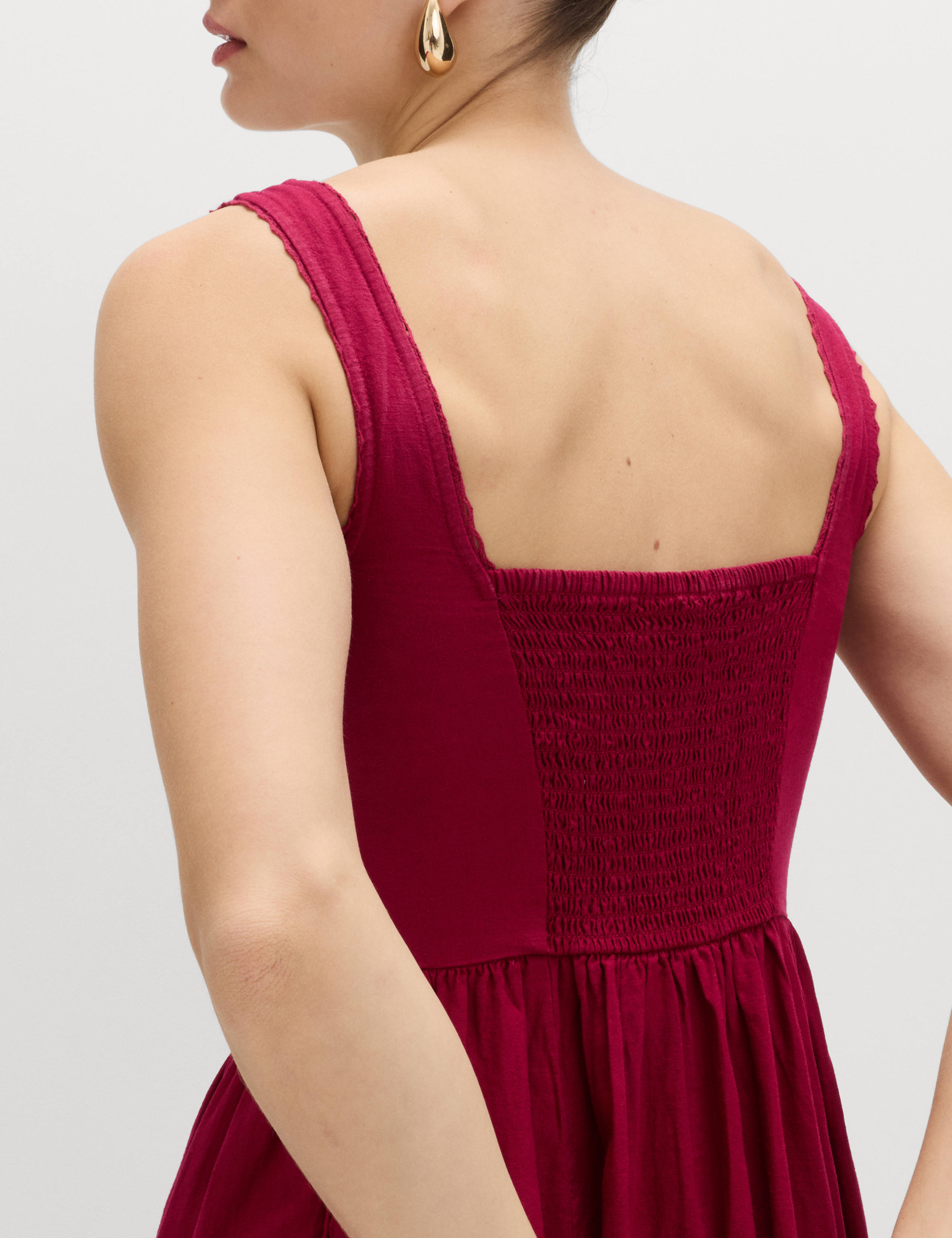 Linen Rich Scoop Neck Lace Insert Midi Waisted Dress 7 of 7