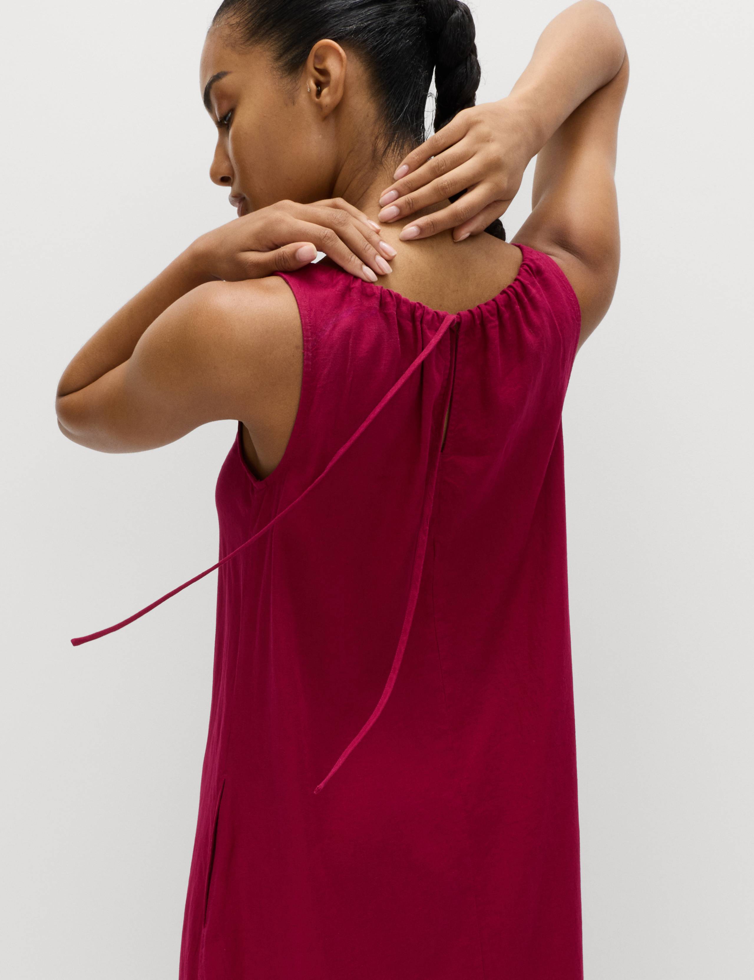 Linen Rich Bead Detail Maxi Shift Dress 1 of 6