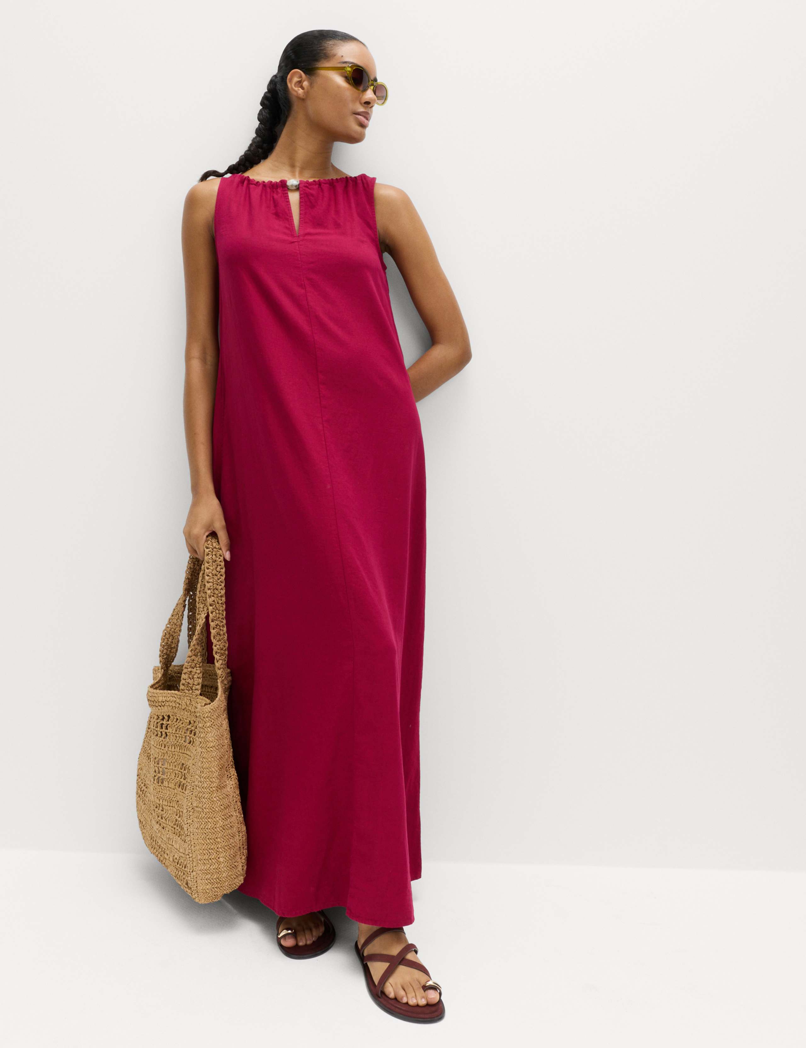 Linen Rich Bead Detail Maxi Shift Dress 3 of 6